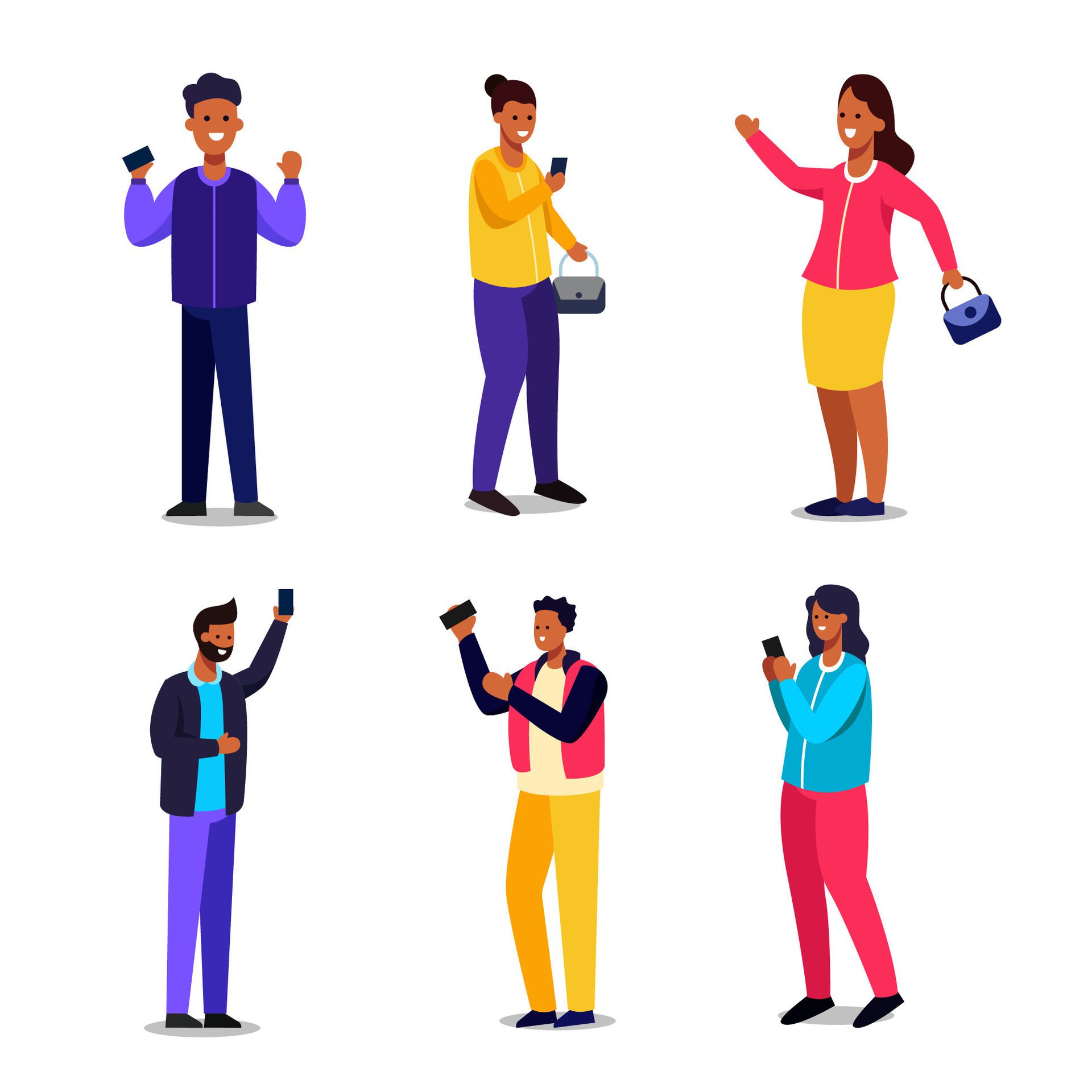 Set of people in cartoon characters with different gesture flat vector Free Vector