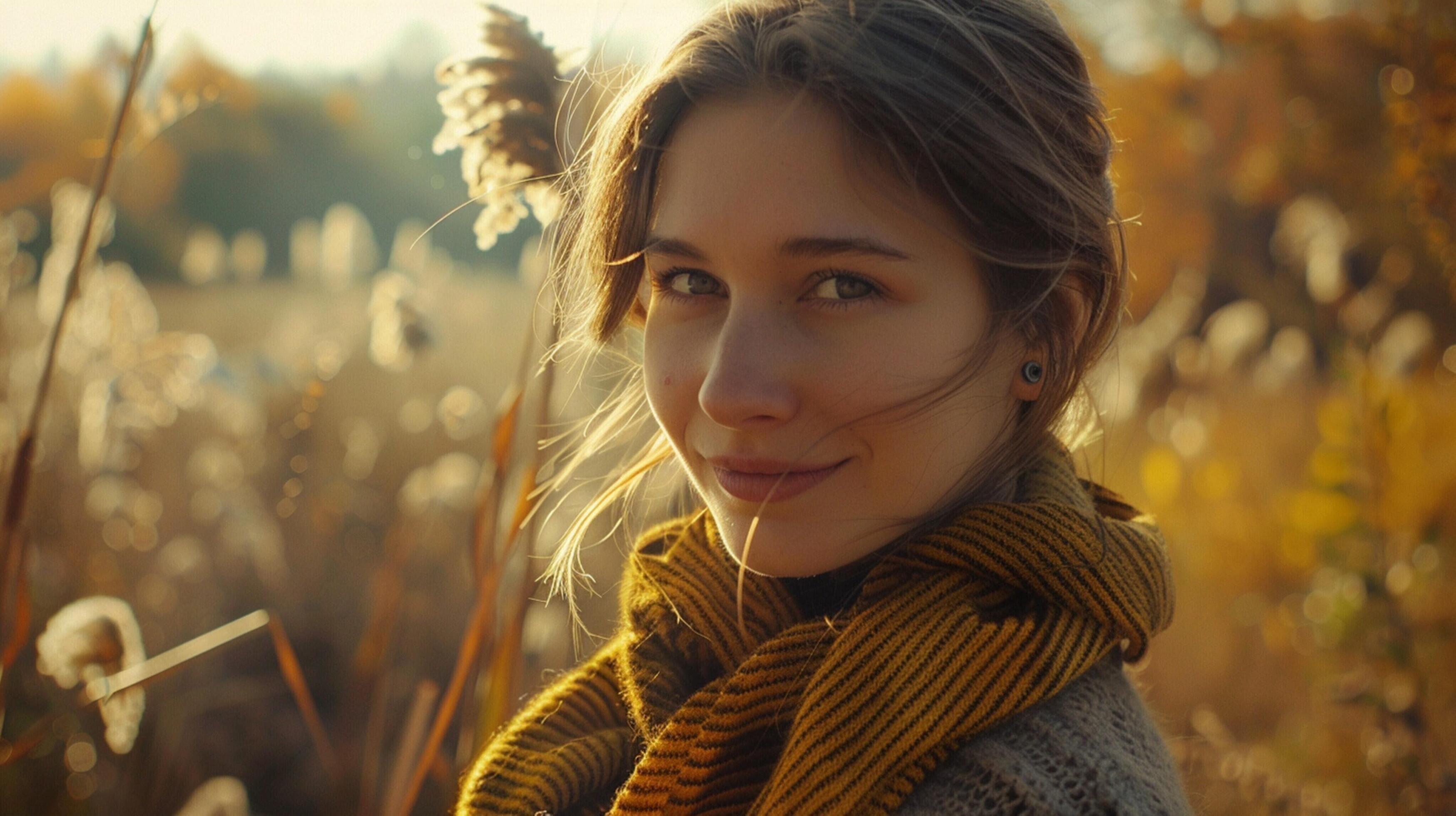 young woman outdoors looking at camera smiling Stock Free