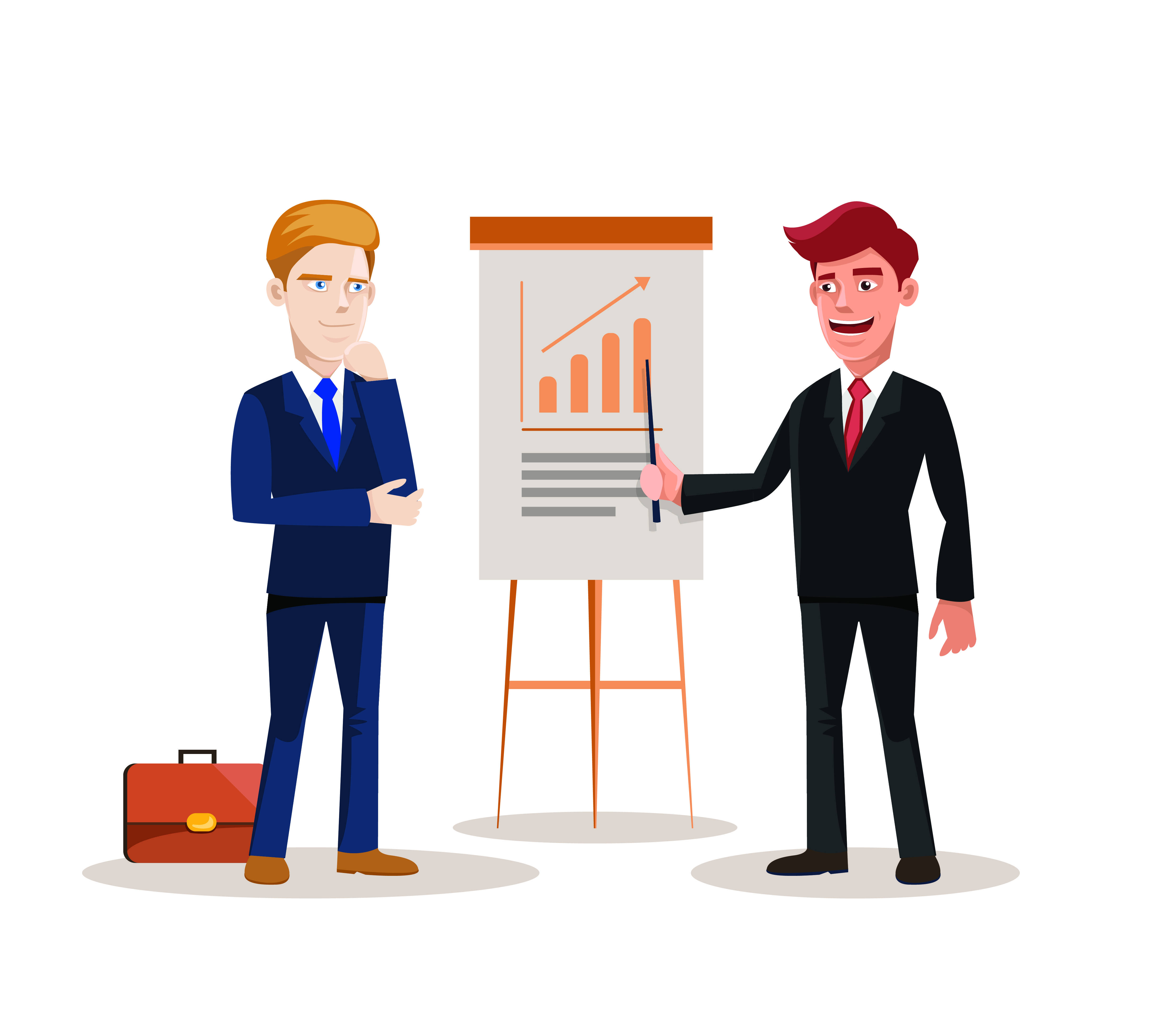 Business people at work. Businessman presents project Character vector illustration. Free Vector