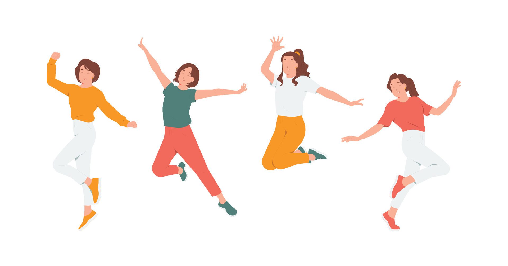 Happy people jump with raised arms excited celebrate success concept illustration Free Vector