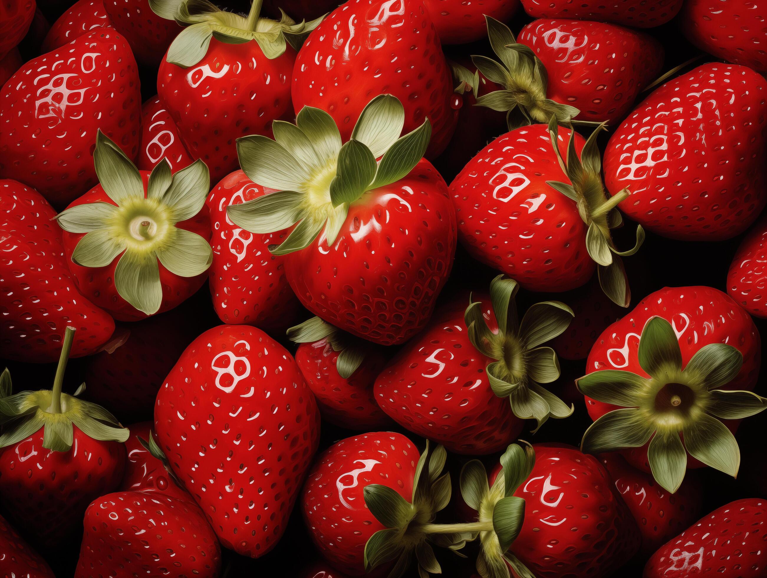 Strawberries background. Top view on fresh organic strawberries. Healthy fruits and vegan background. Stock Free