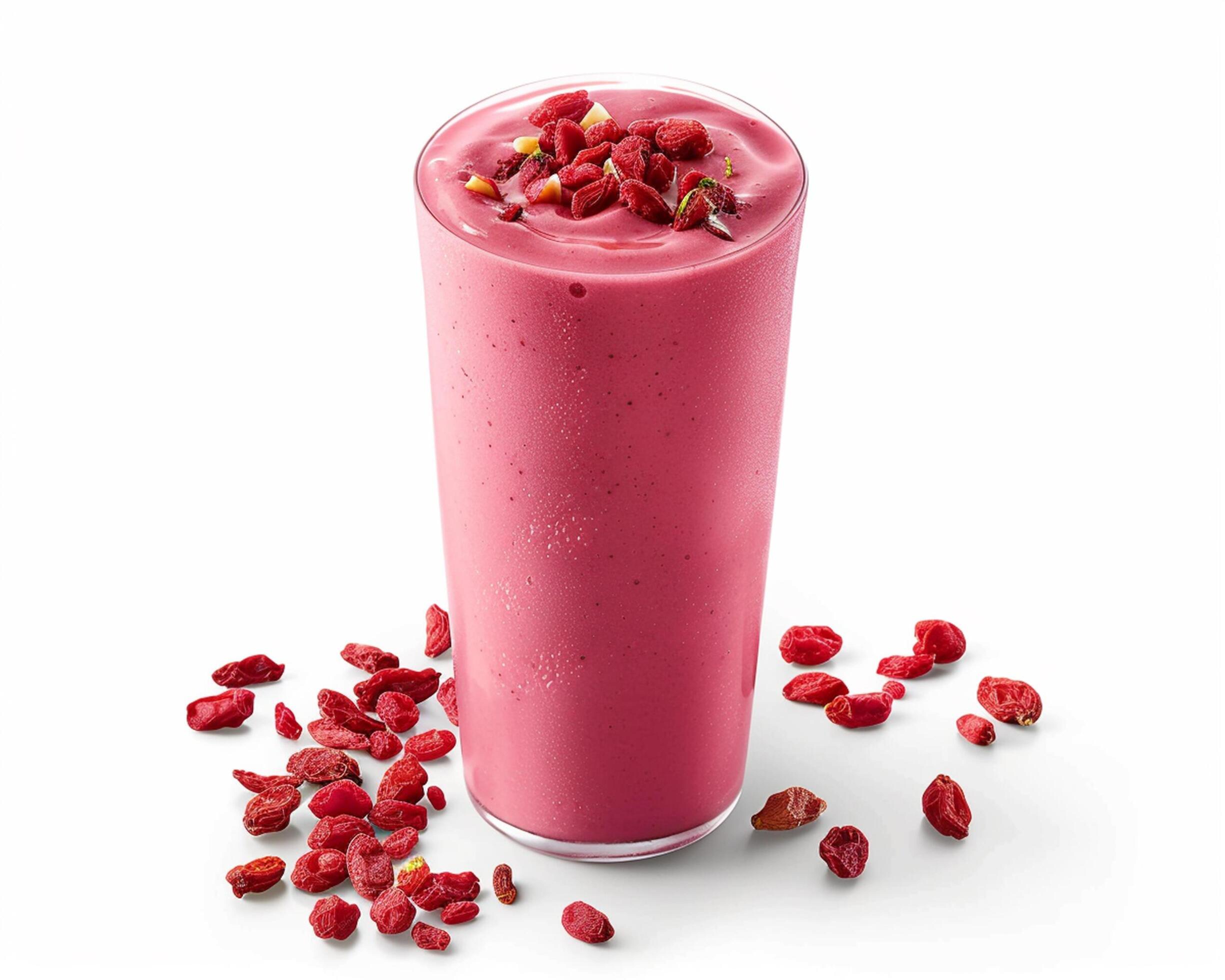 a smoothie with berries and a pink drink Stock Free