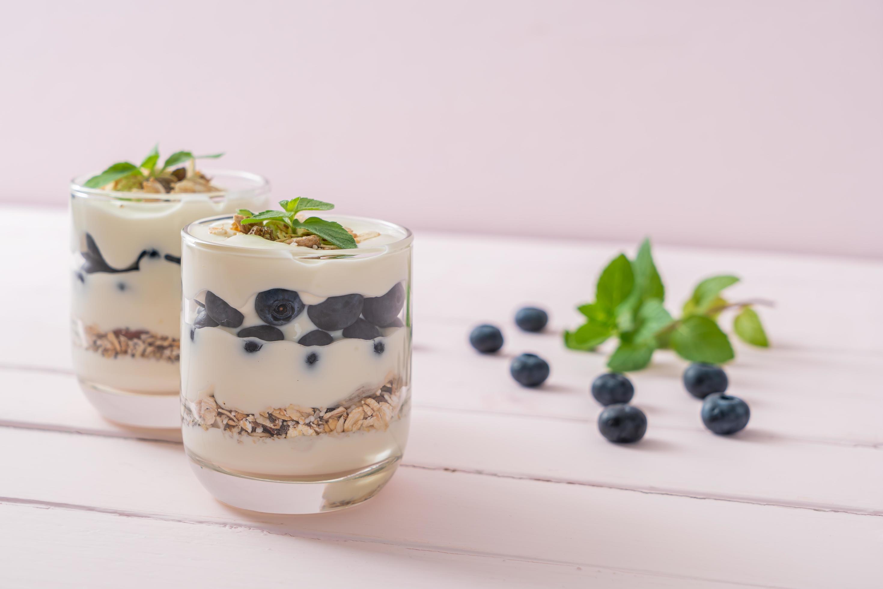 Fresh blueberries and yogurt with granola – Healthy food style Stock Free