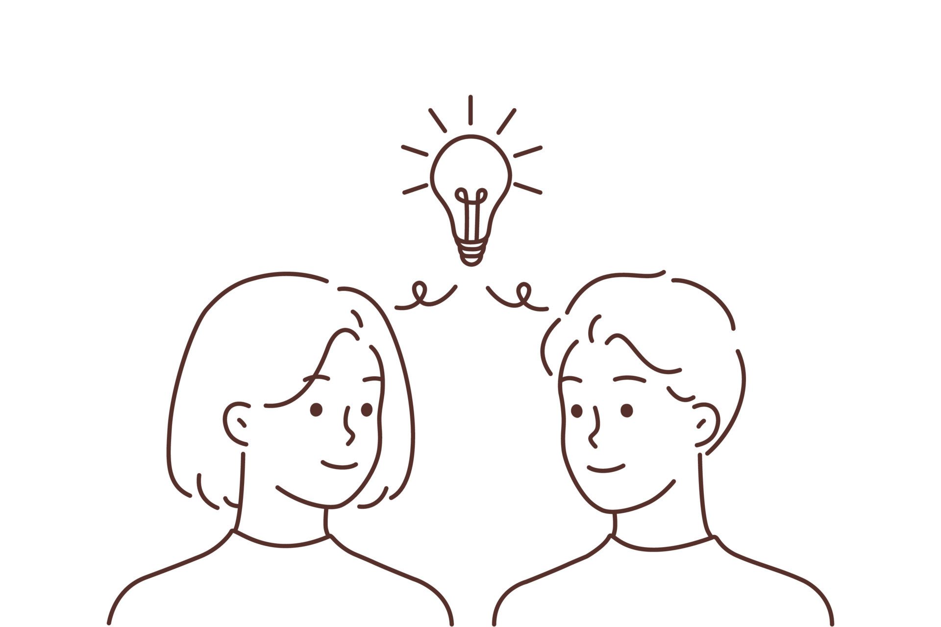 Man and woman with lightbulb above head generate business idea together. Employees team brainstorm develop problem solution. Teamwork. Vector illustration. Free Vector