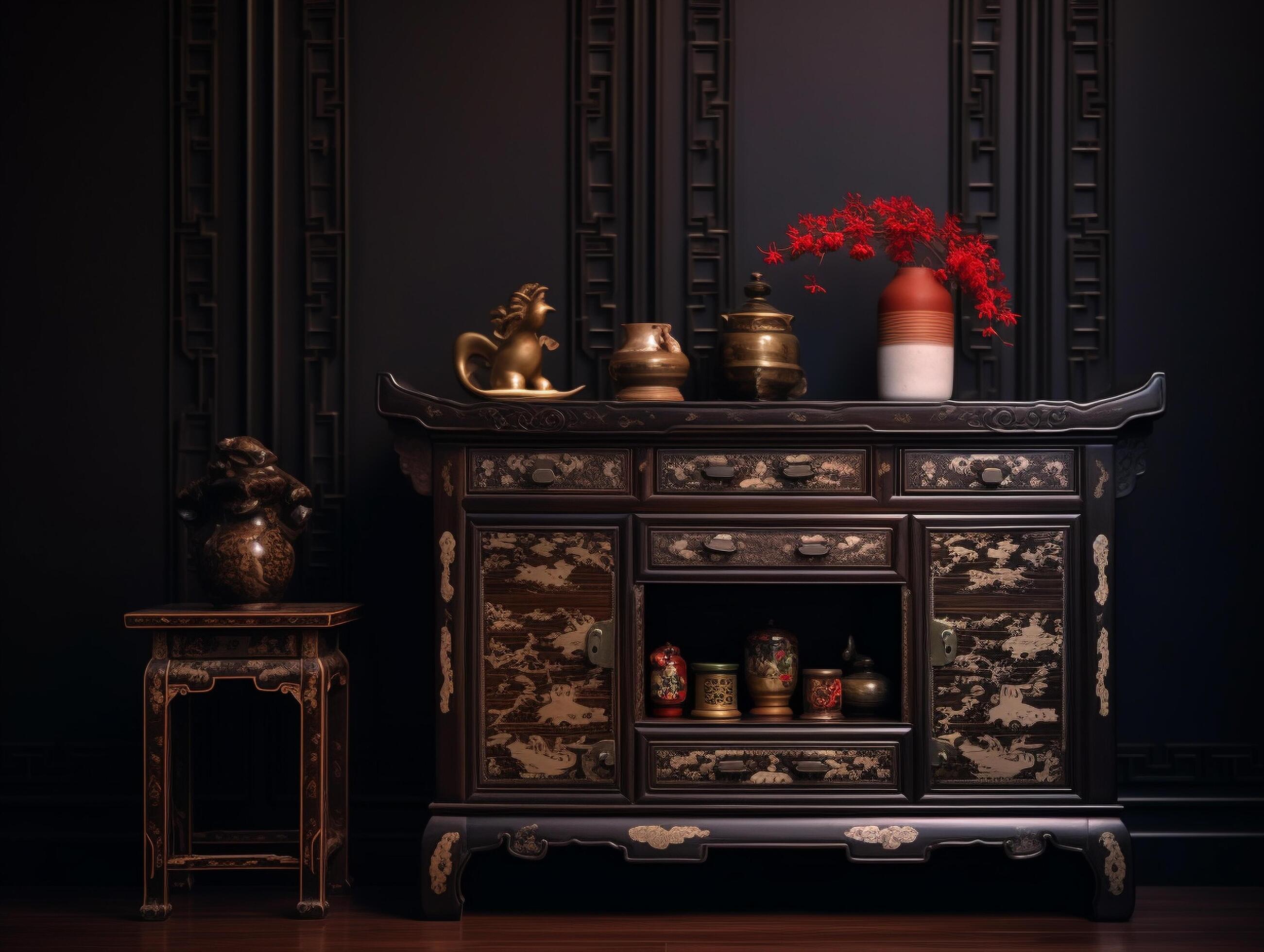 Chinese furniture with classical ornaments Stock Free