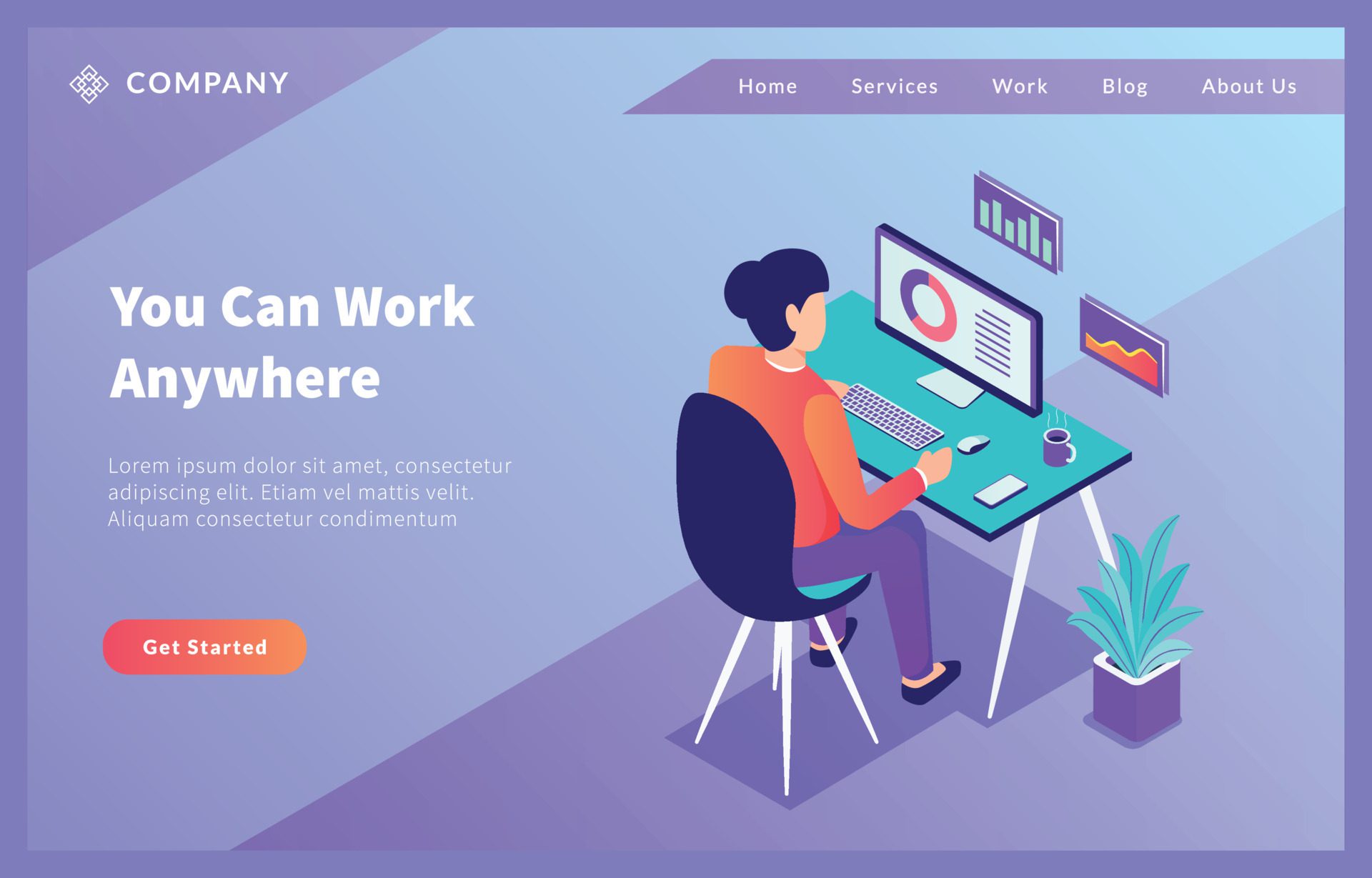 home office work from anywhere for website template or landing homepage Free Vector