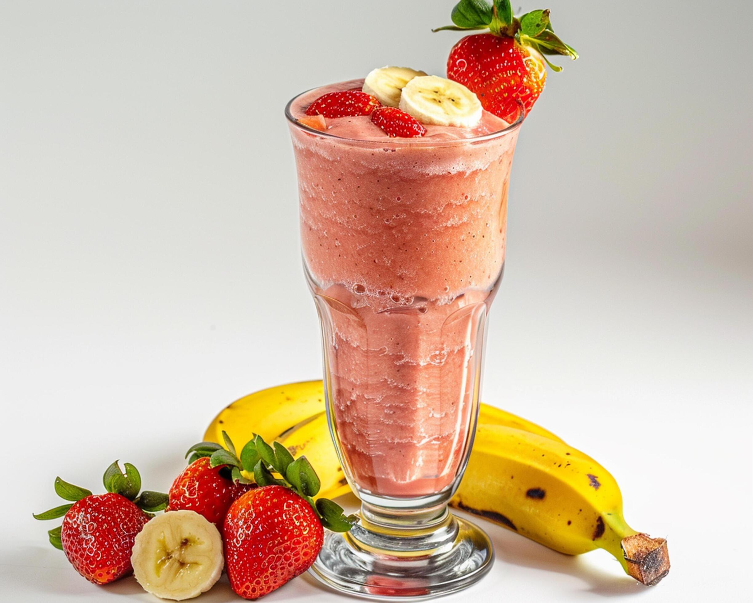 a smoothie with strawberries and bananas Stock Free