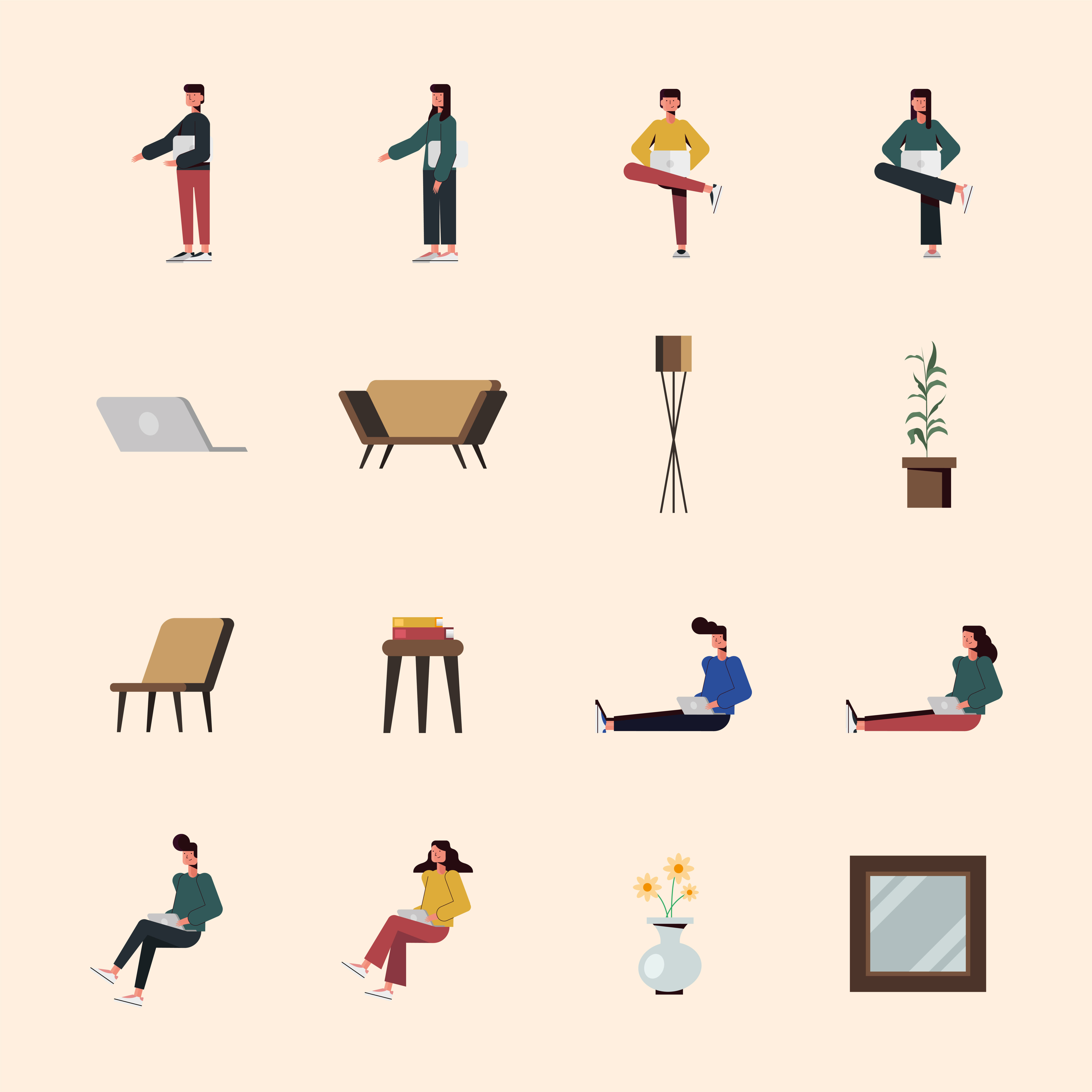 People with laptop and home icon set vector design Free Vector