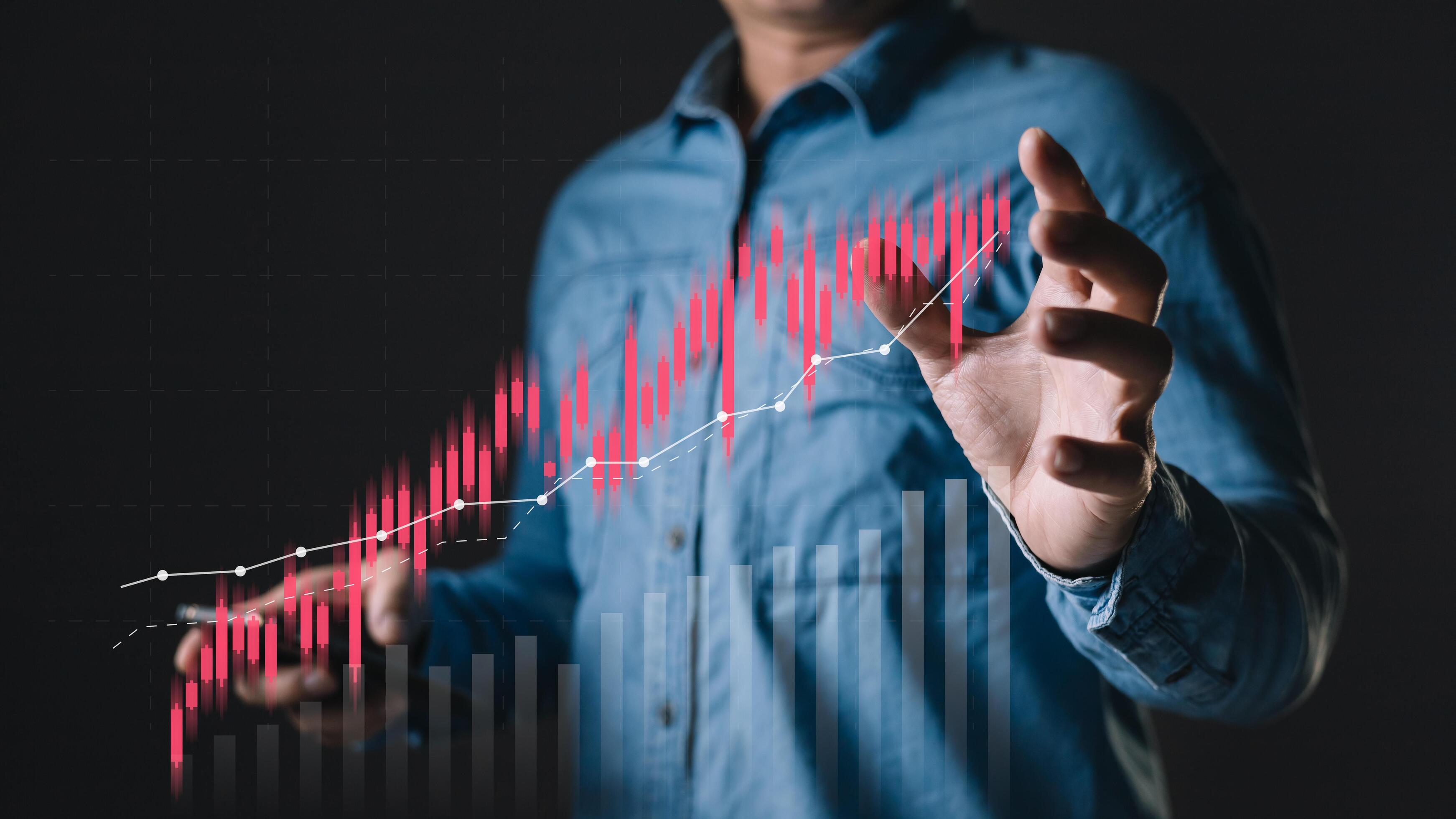 Business failure in the hands of businessmen. the graph downtrend, bear stock market, economic crisis, or recession. Stock Free