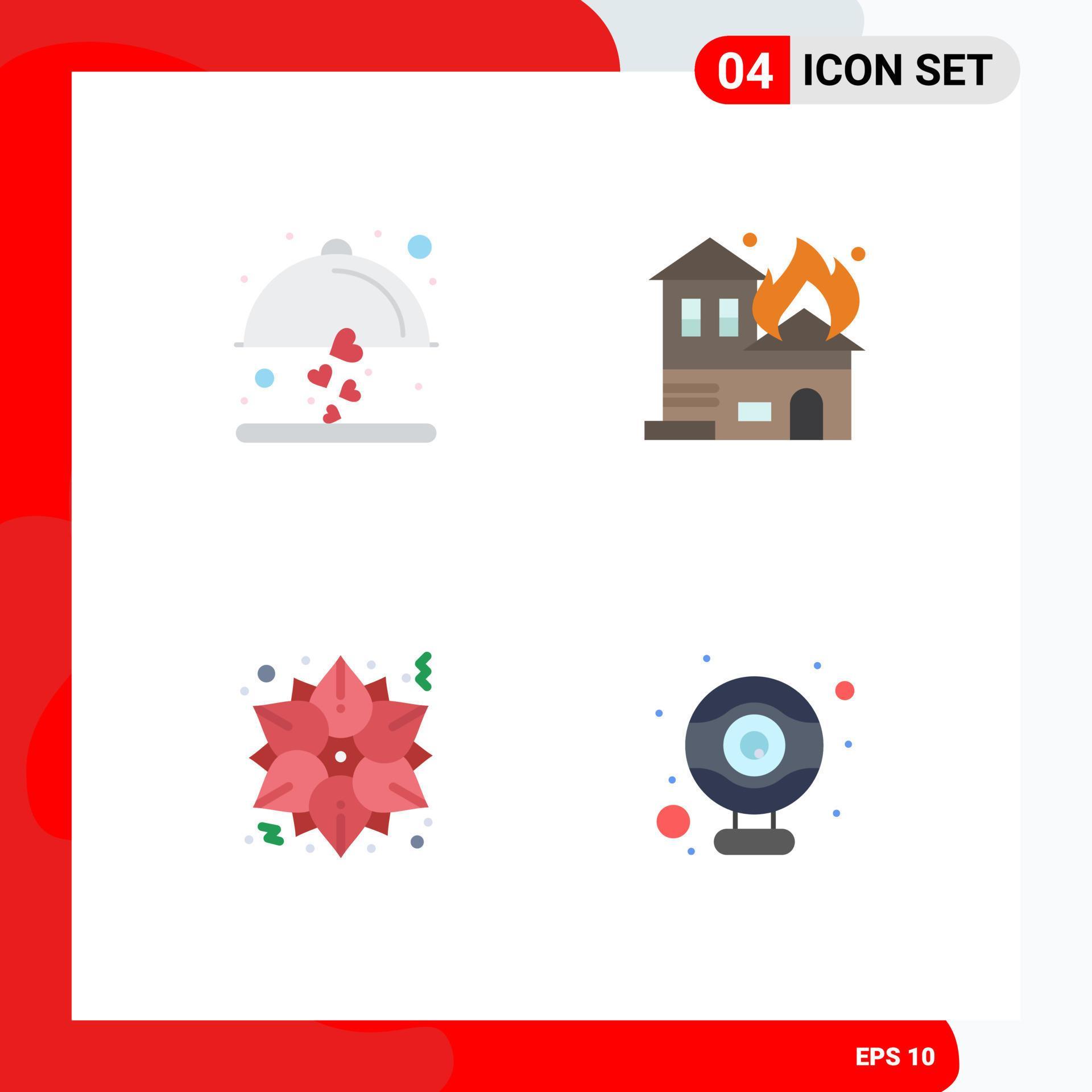 4 Universal Flat Icon Signs Symbols of dish flower wedding fire winter Editable Vector Design Elements Stock Free