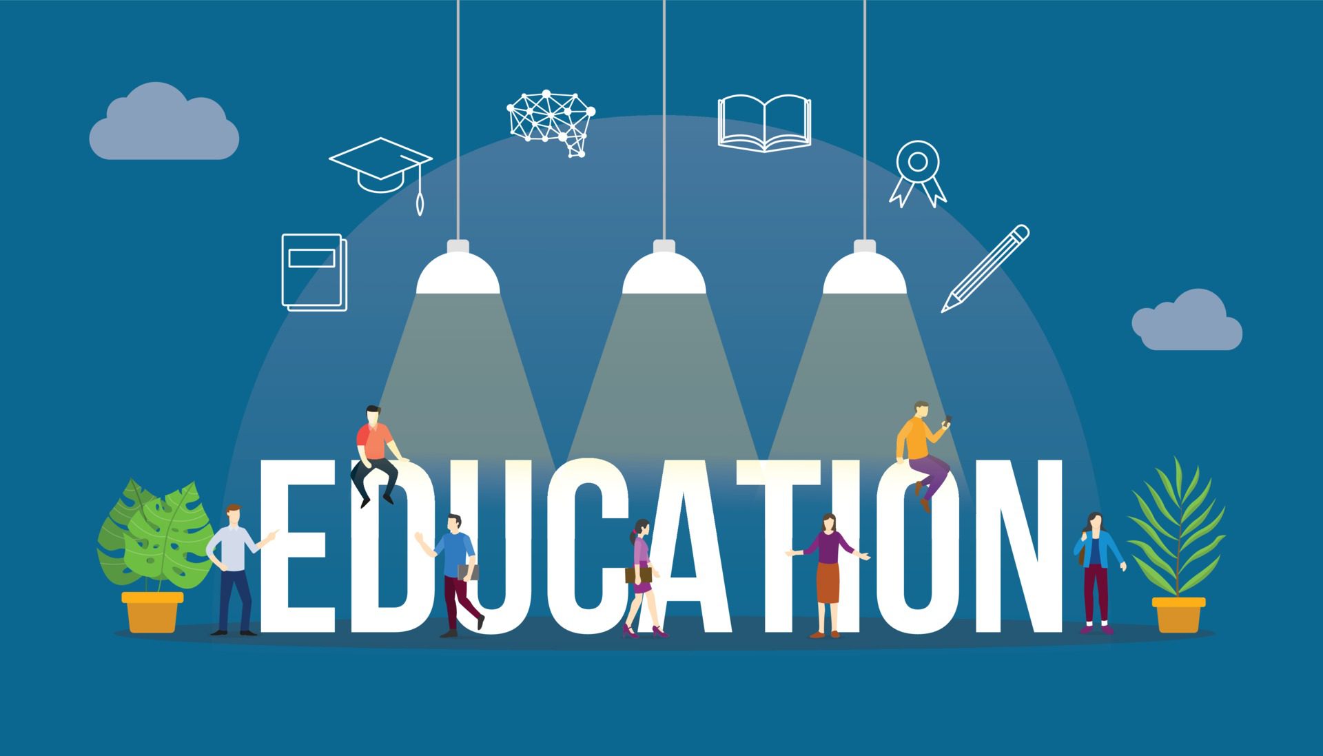 education concept with people and big text word Free Vector