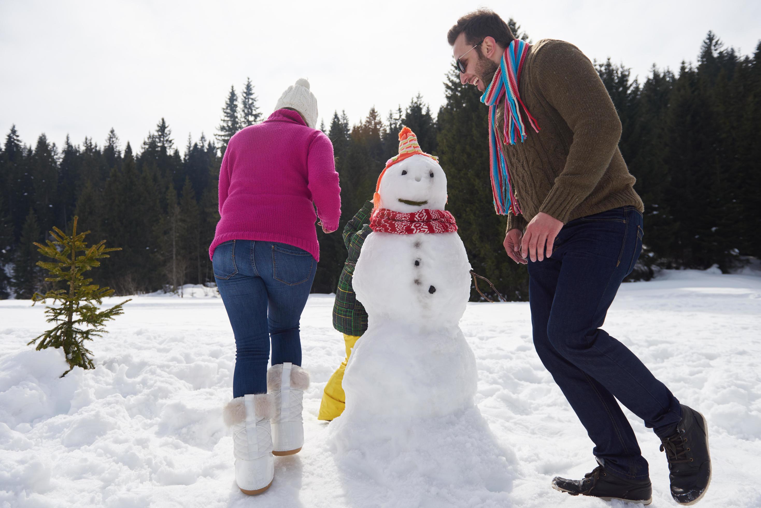 happy family building snowman Stock Free