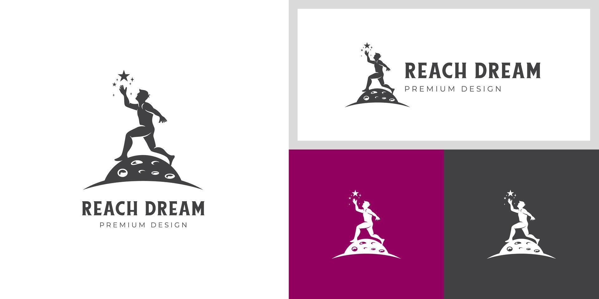 silhouette Reach dream logo design illustration. reaching star logo symbol Stock Free