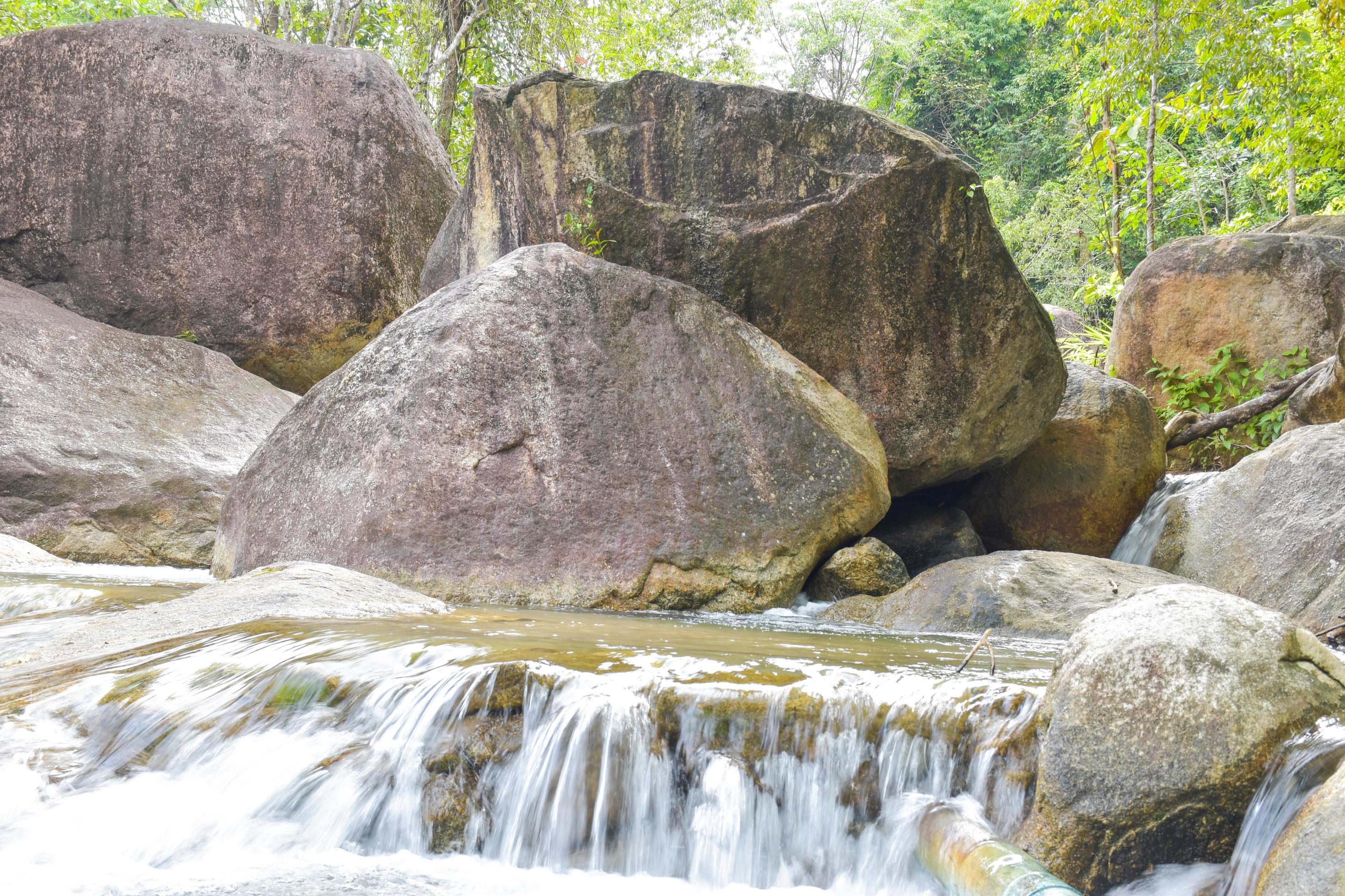 sunlight beauty nature and rock waterfall in south Thailand Stock Free