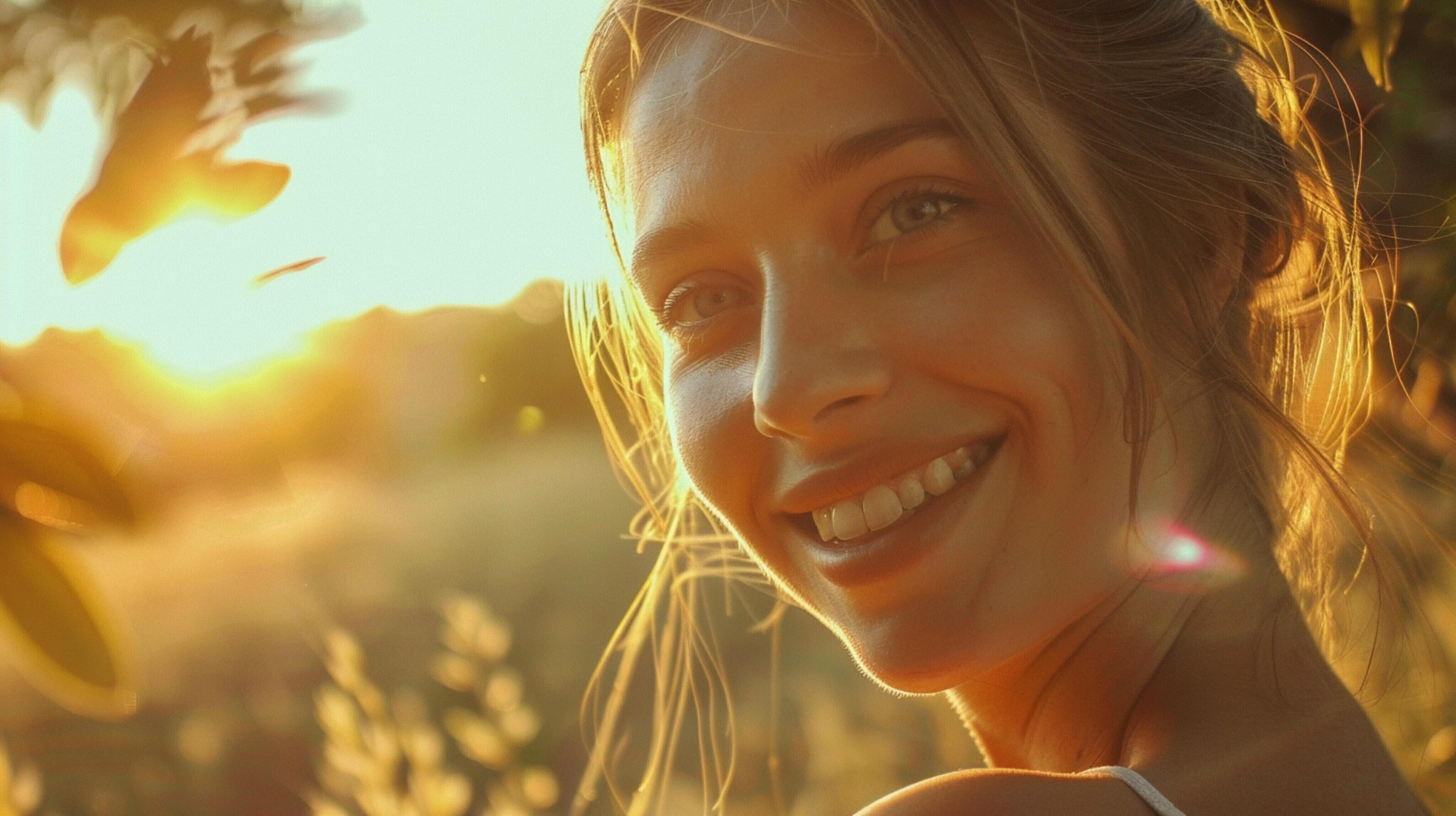 young woman outdoors looking at camera smiling Stock Free