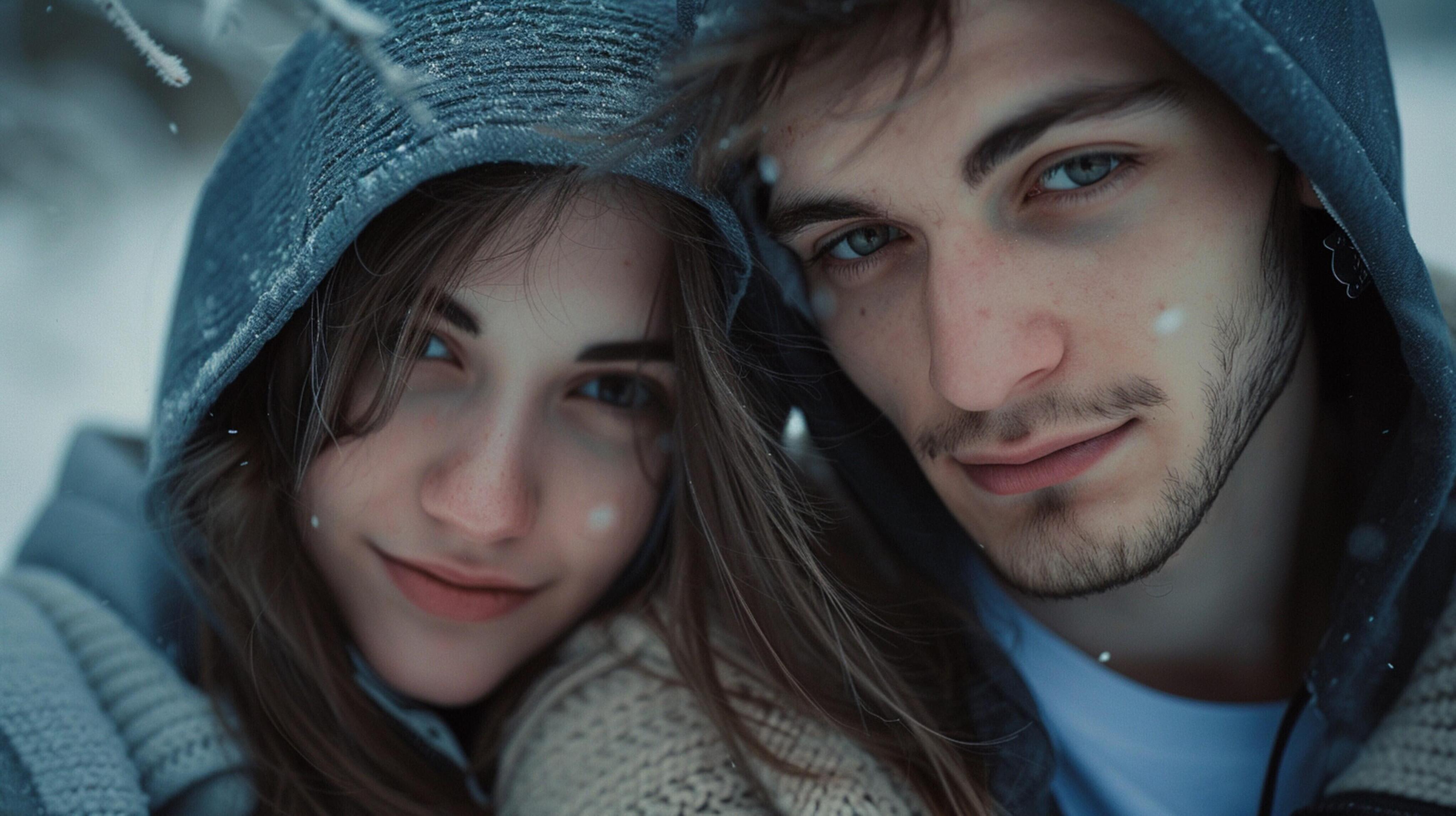 young couple in hooded shirts looking at camera Stock Free