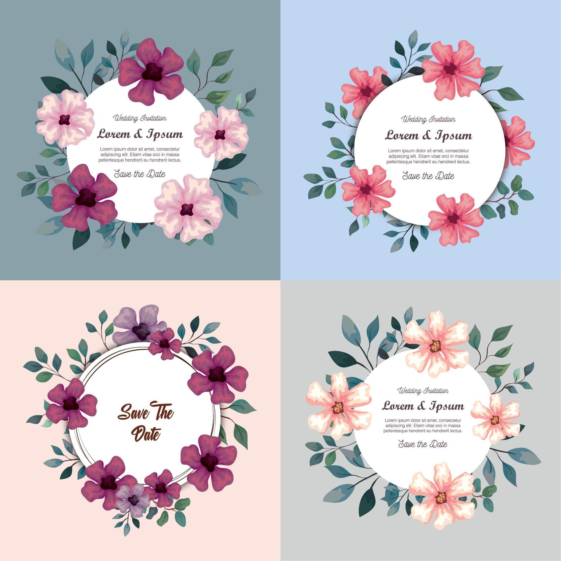 greeting cards with flowers, wedding invitations with flowers with branches and leaves decoration Stock Free and Free SVG