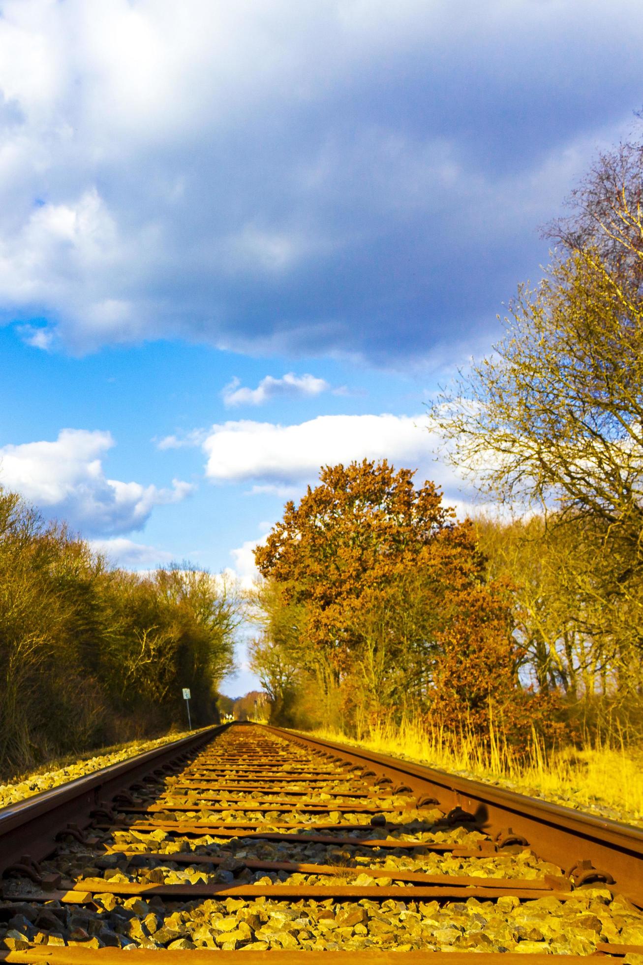 Train tracks through nature to infinity in Germany. Stock Free