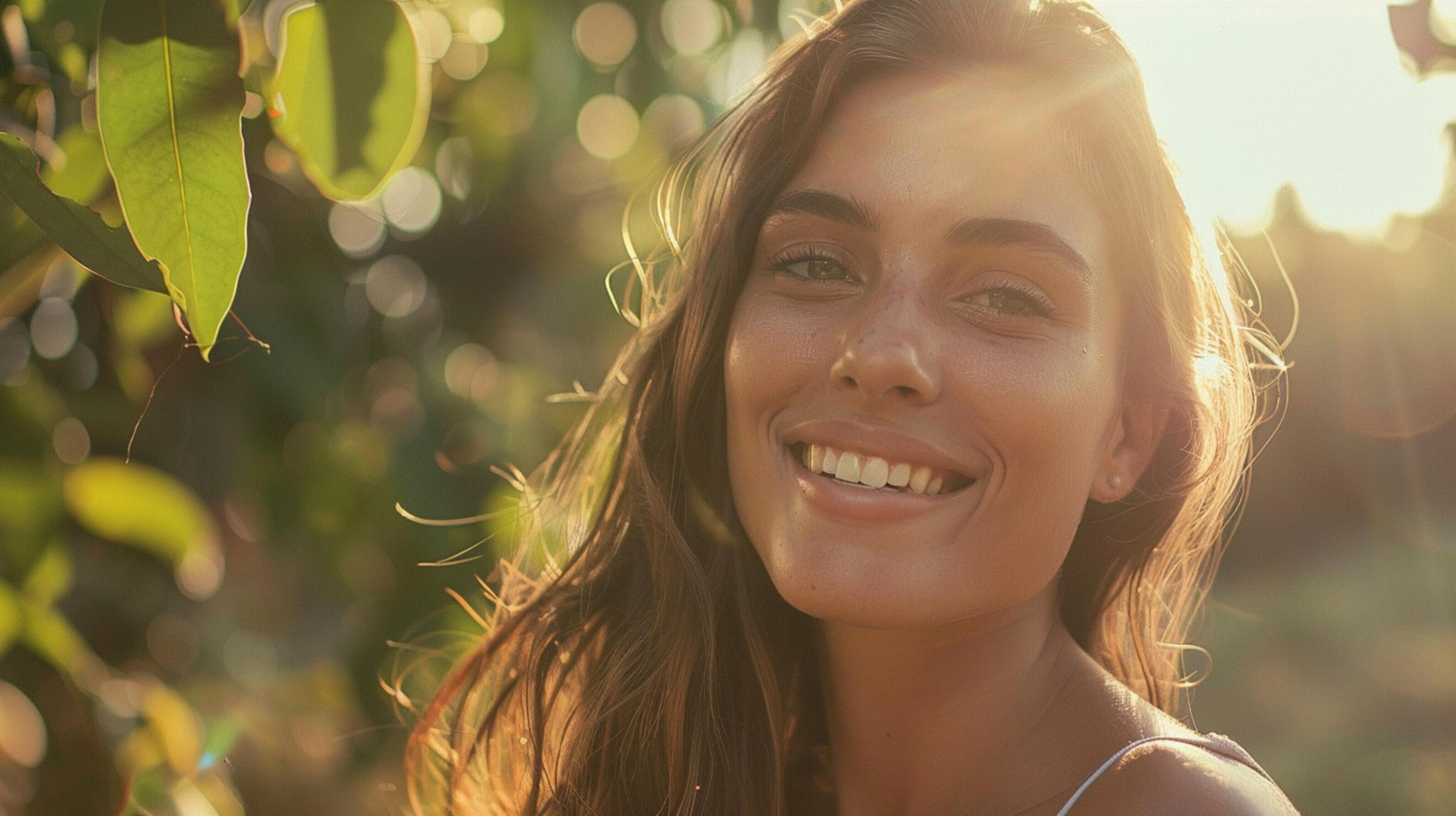 young woman outdoors looking at camera smiling Stock Free