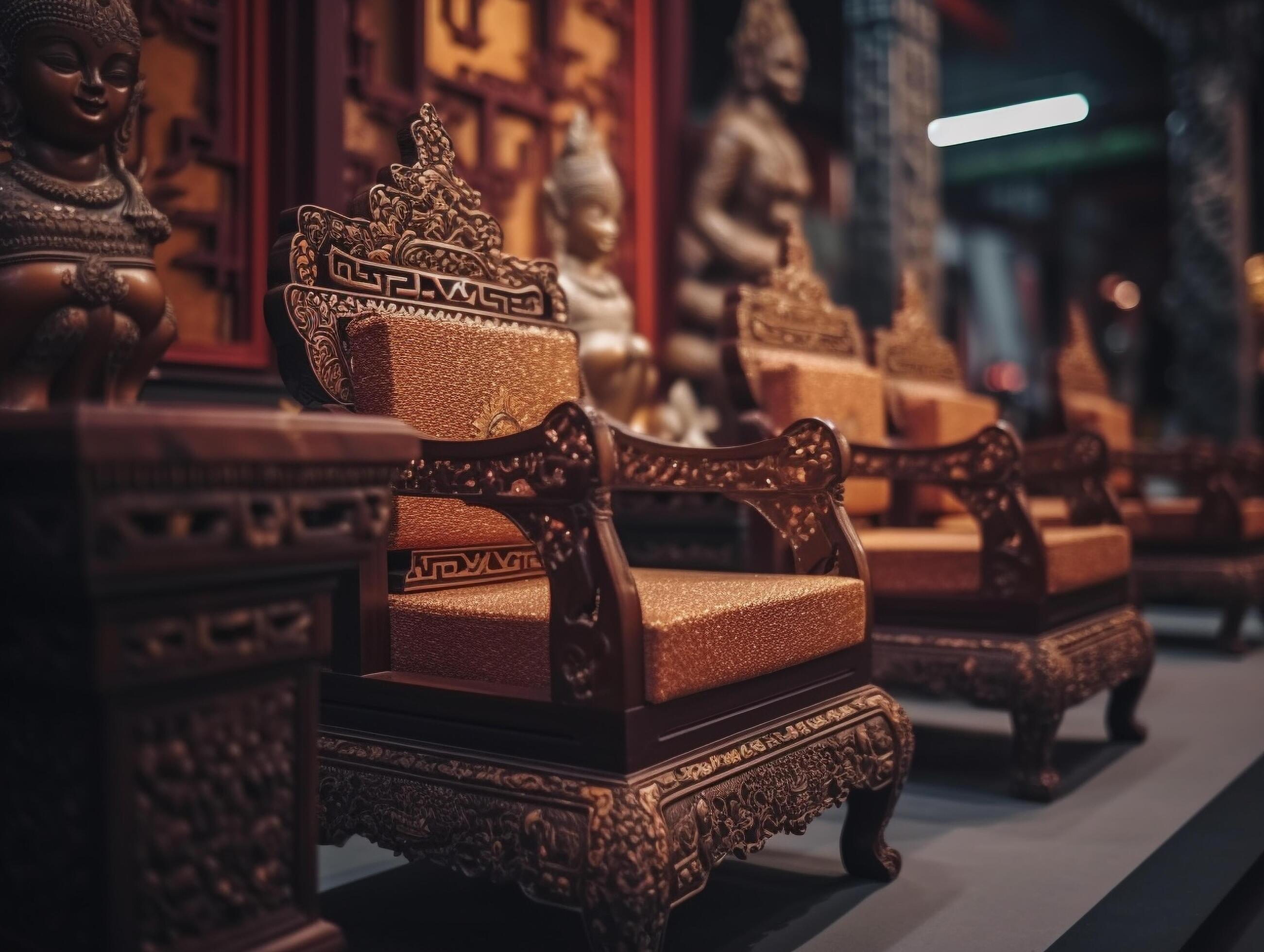 Buddhist furniture with classic ornaments Stock Free