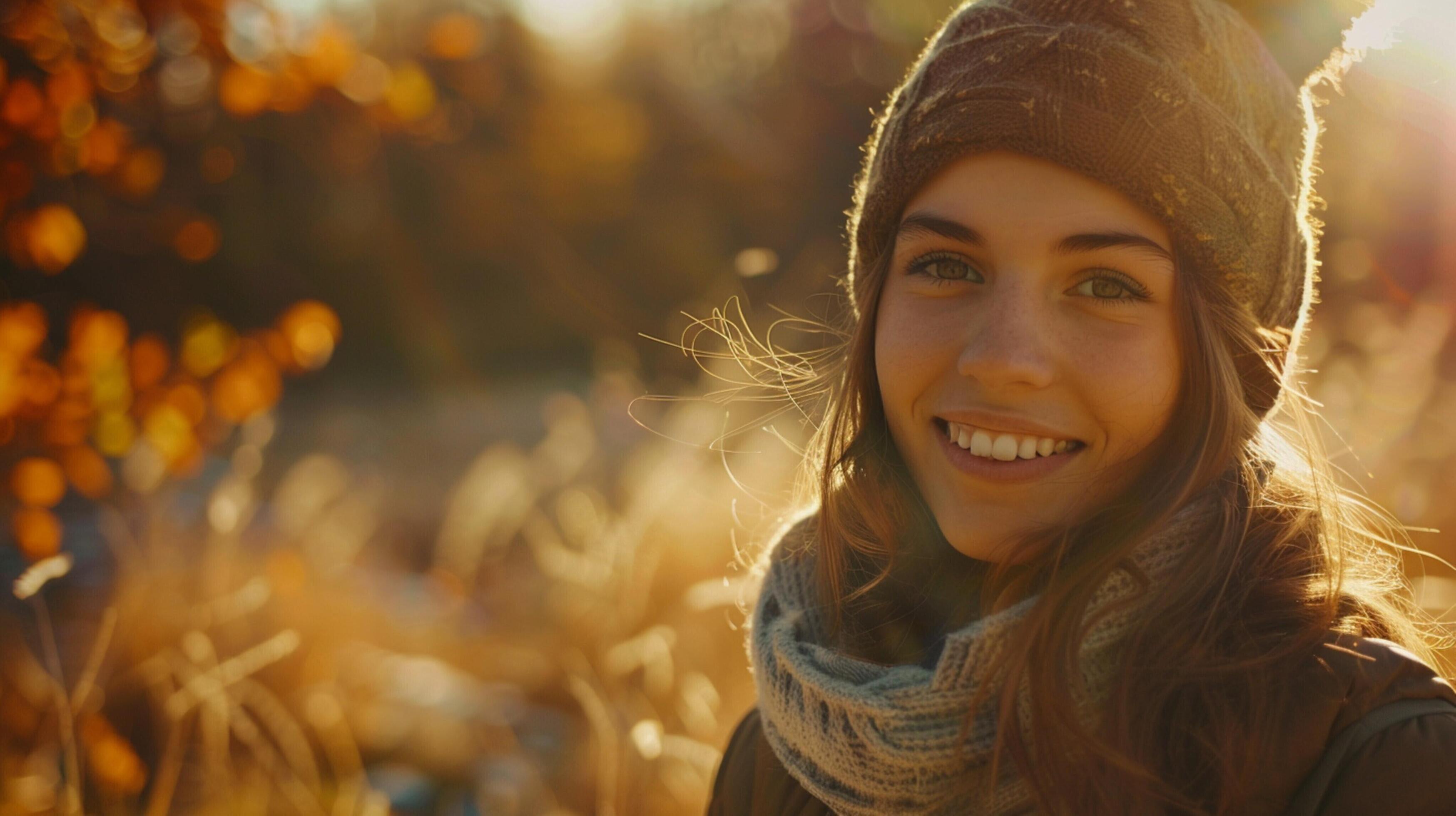 young woman outdoors looking at camera smiling Stock Free