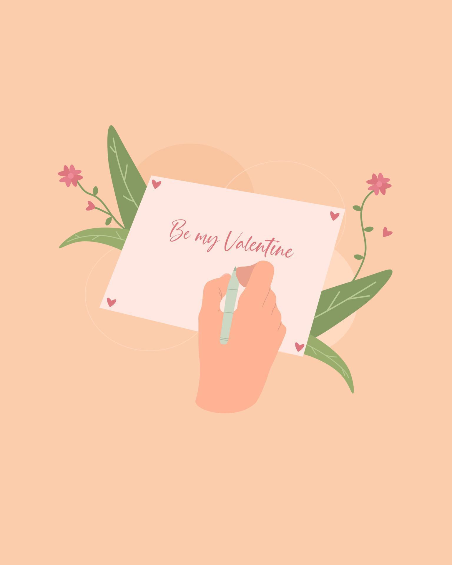 Valentines Day greeting card with flowers. Vector illustration. Stock Free