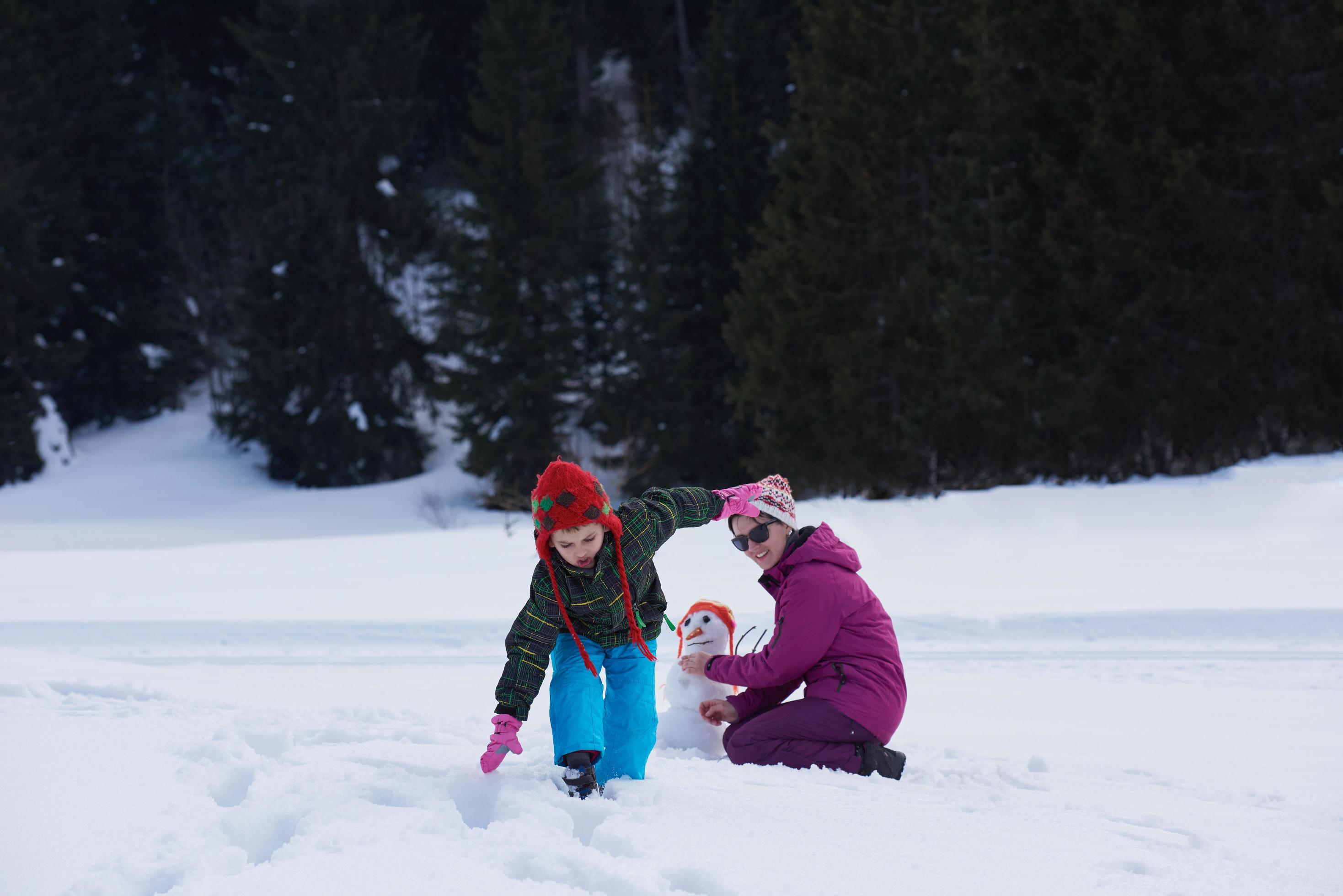 happy family building snowman Stock Free