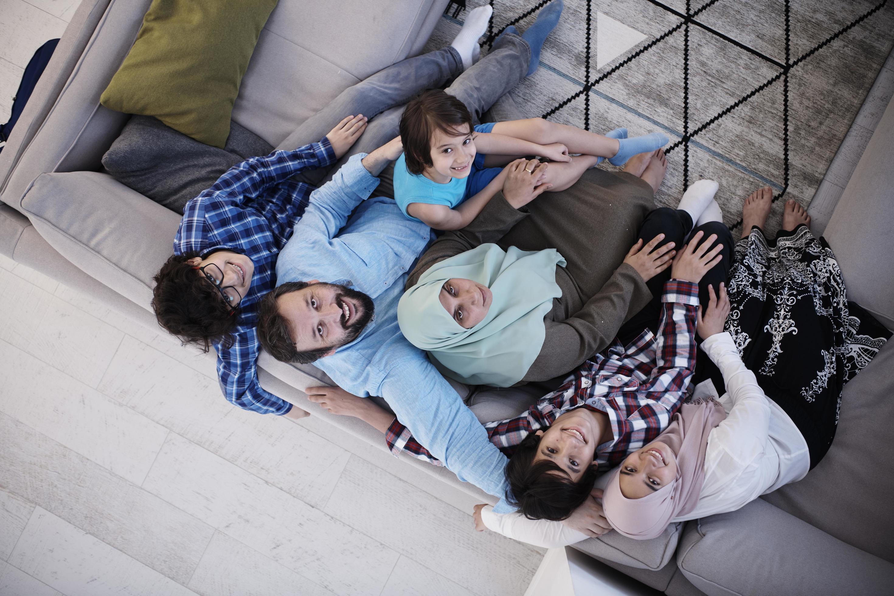 muslim family portrait at home top view Stock Free