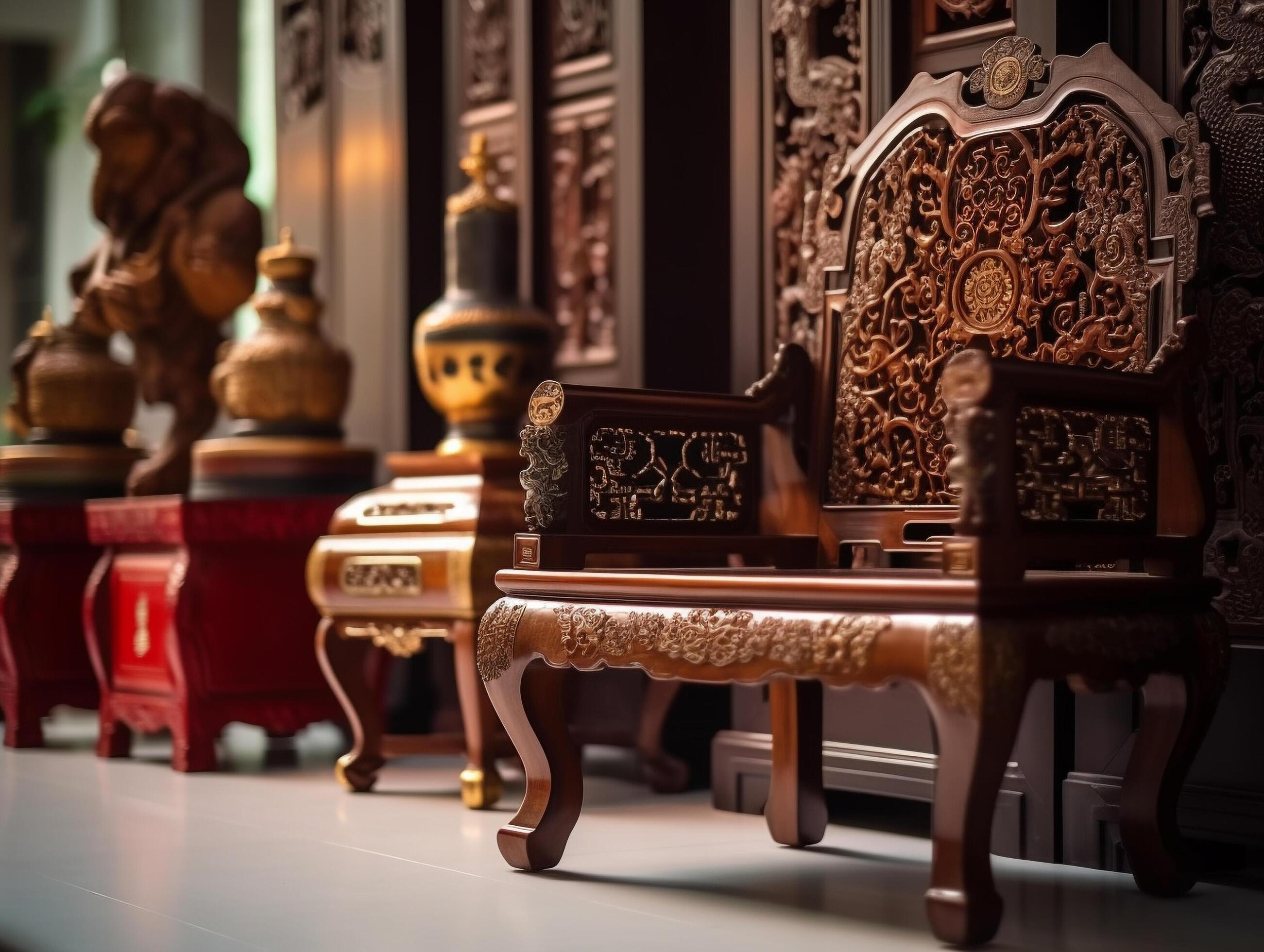 
									Indonesian culture furniture with classical ornaments Stock Free