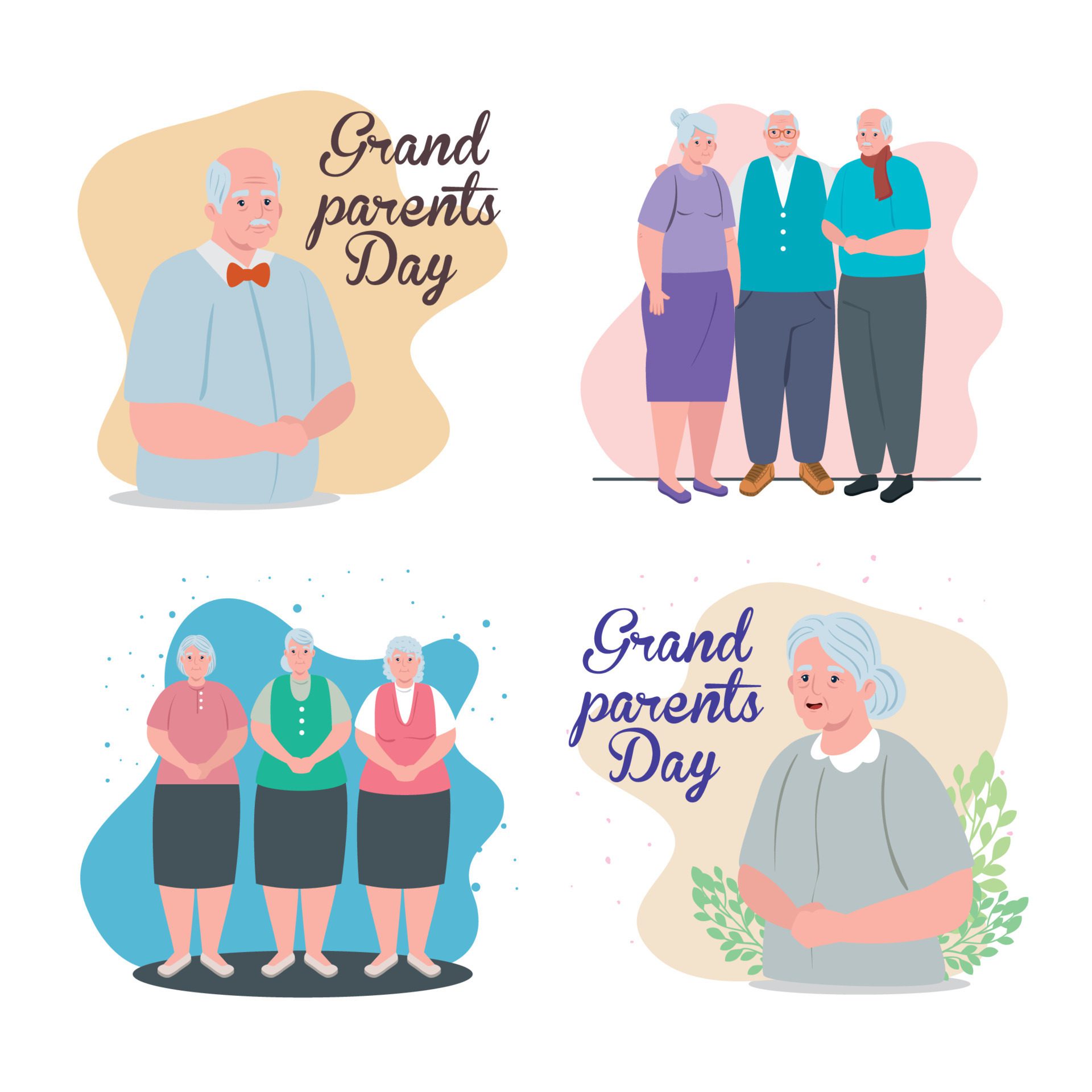 set cards of happy grand parents day with cute old people Free Vector