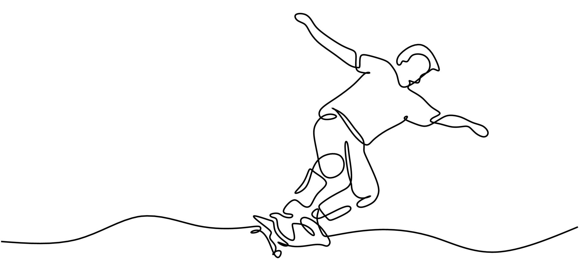 people play skateboard one line drawing Free Vector