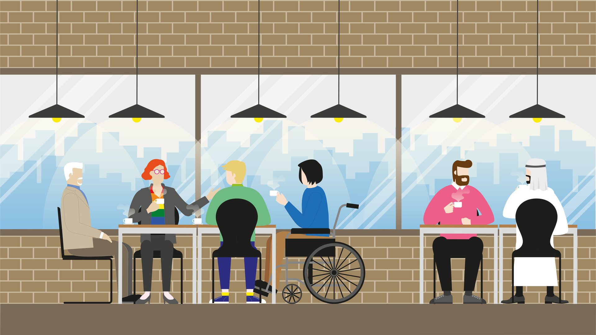 Collaboration of diversity people in coffee cafe. Free Vector