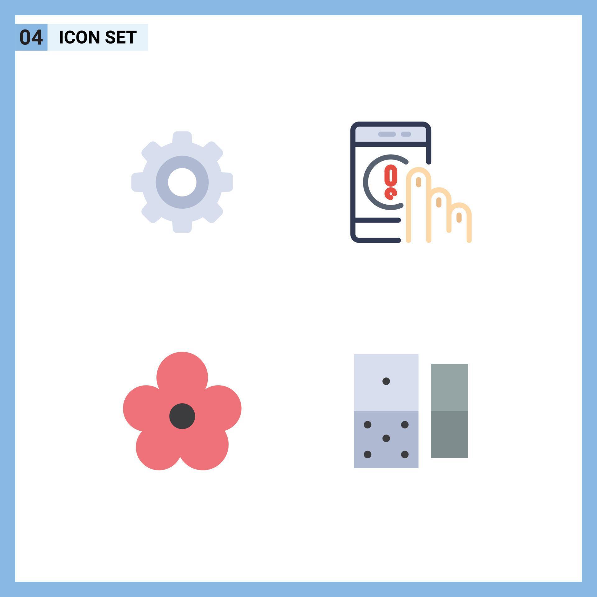 Set of 4 Vector Flat Icons on Grid for basic flower wheel contact pot Editable Vector Design Elements Stock Free