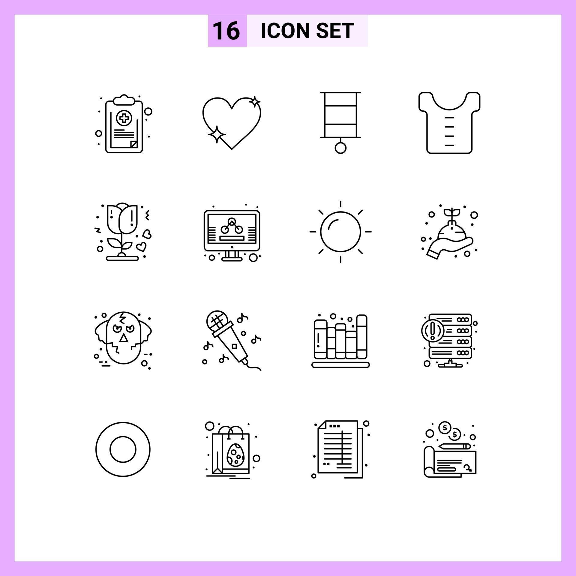 Pictogram Set of 16 Simple Outlines of flower clothes favorite baby kid Editable Vector Design Elements Stock Free