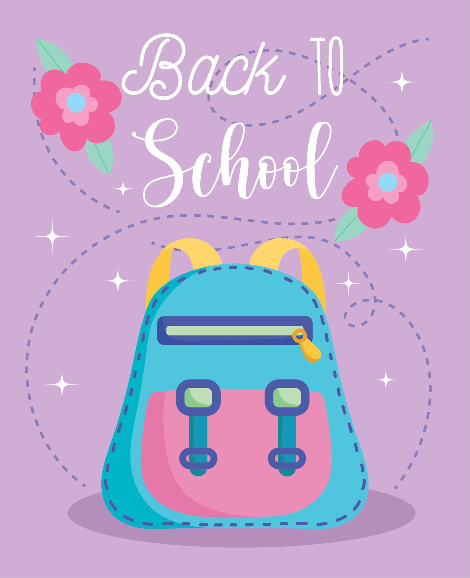 back to school, rucksack and flowers elementary education cartoon Stock Free