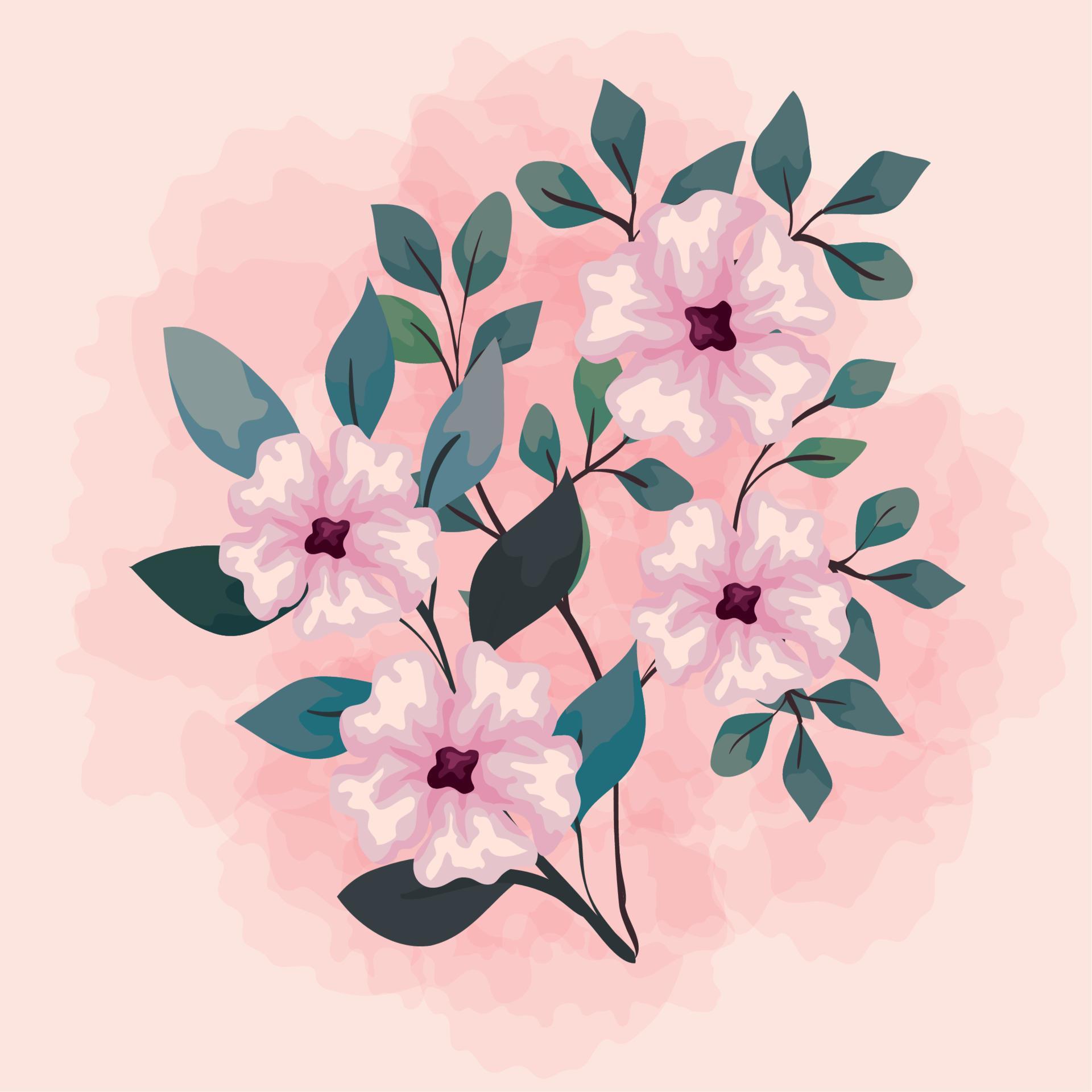 flowers pink color with branches and leaves, nature decoration Stock Free