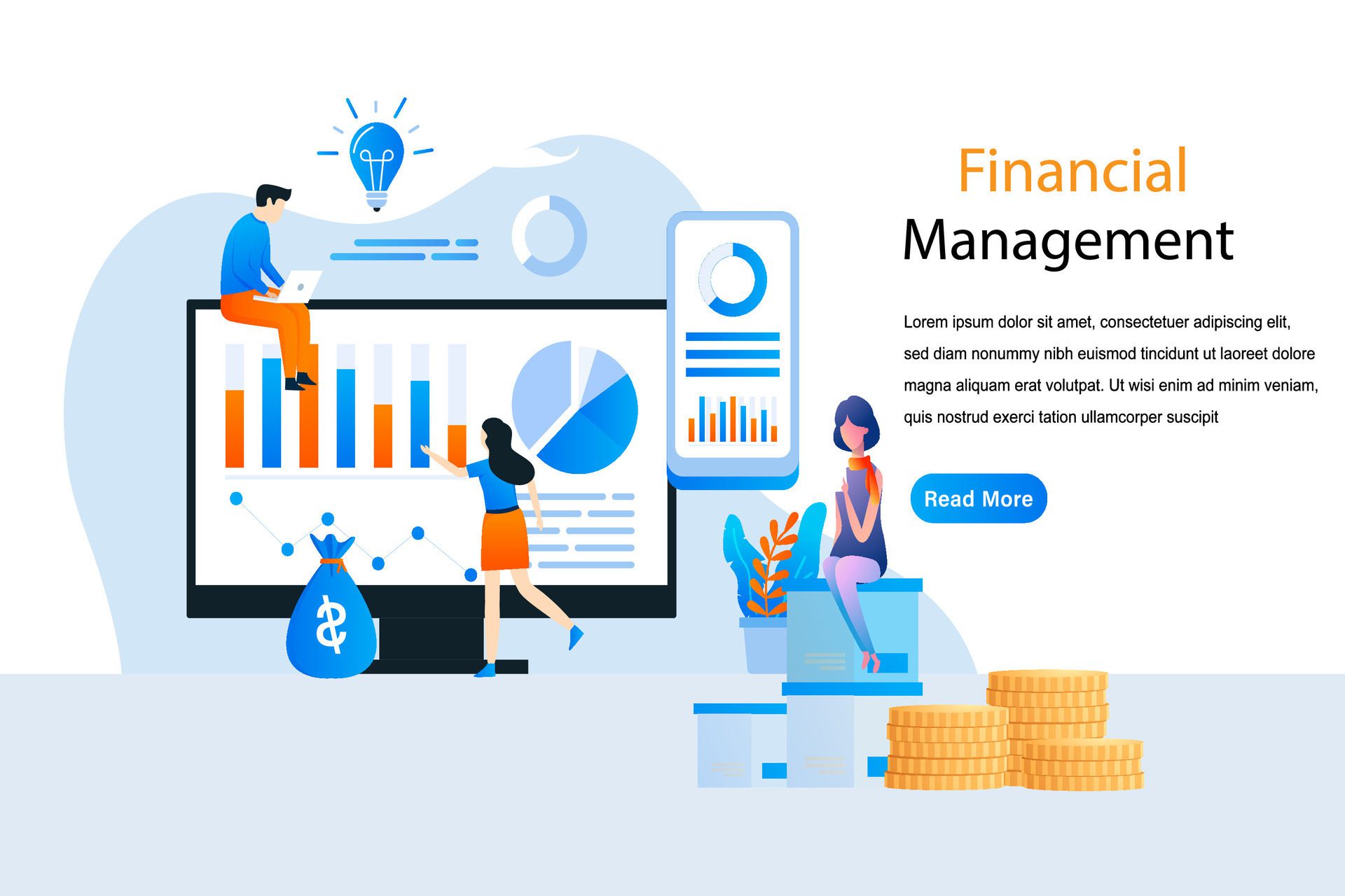 Financial management landing page with people and devices Free Vector