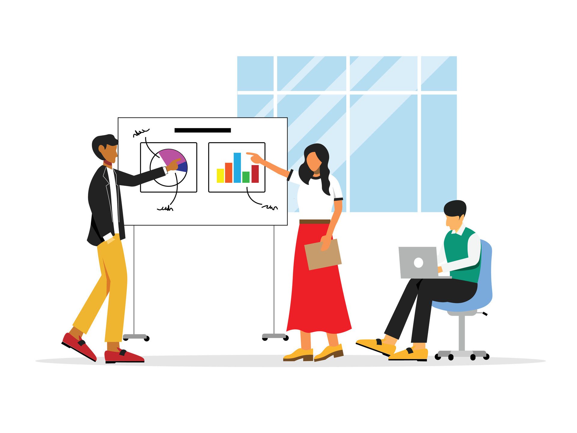 young people man and woman working on laptop at coworking space concept illustration Free Vector