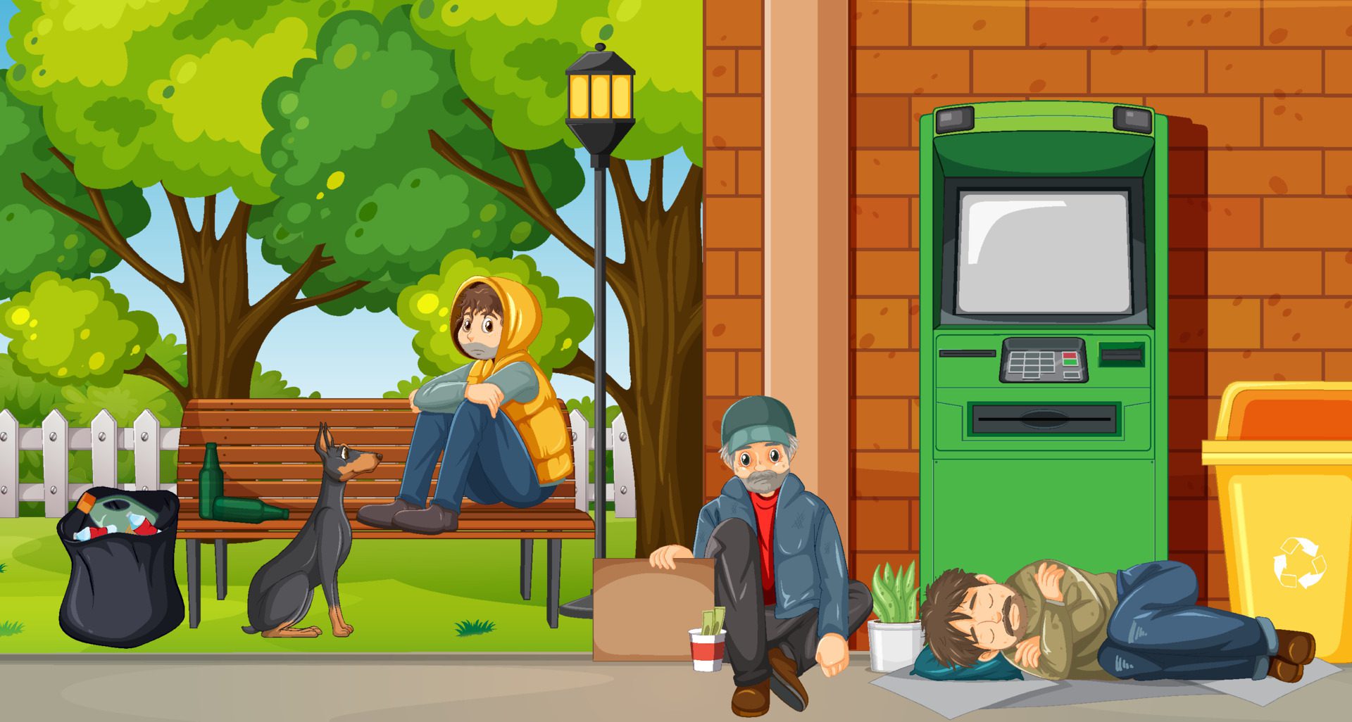 Outdoor scene with homeless people Free Vector