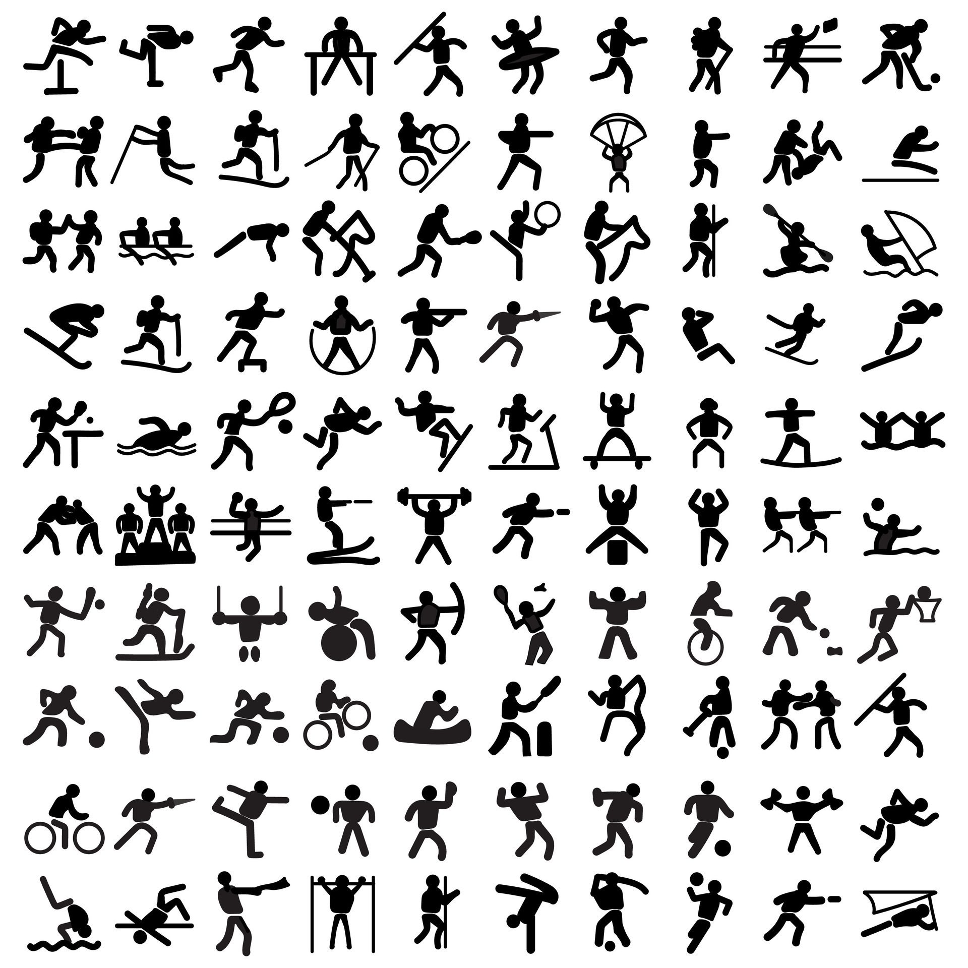 Sports icon set. Shapes Sports, Sports icon collection, Active lifestyle people and icon set, runners active lifestyle icons. Free Vector