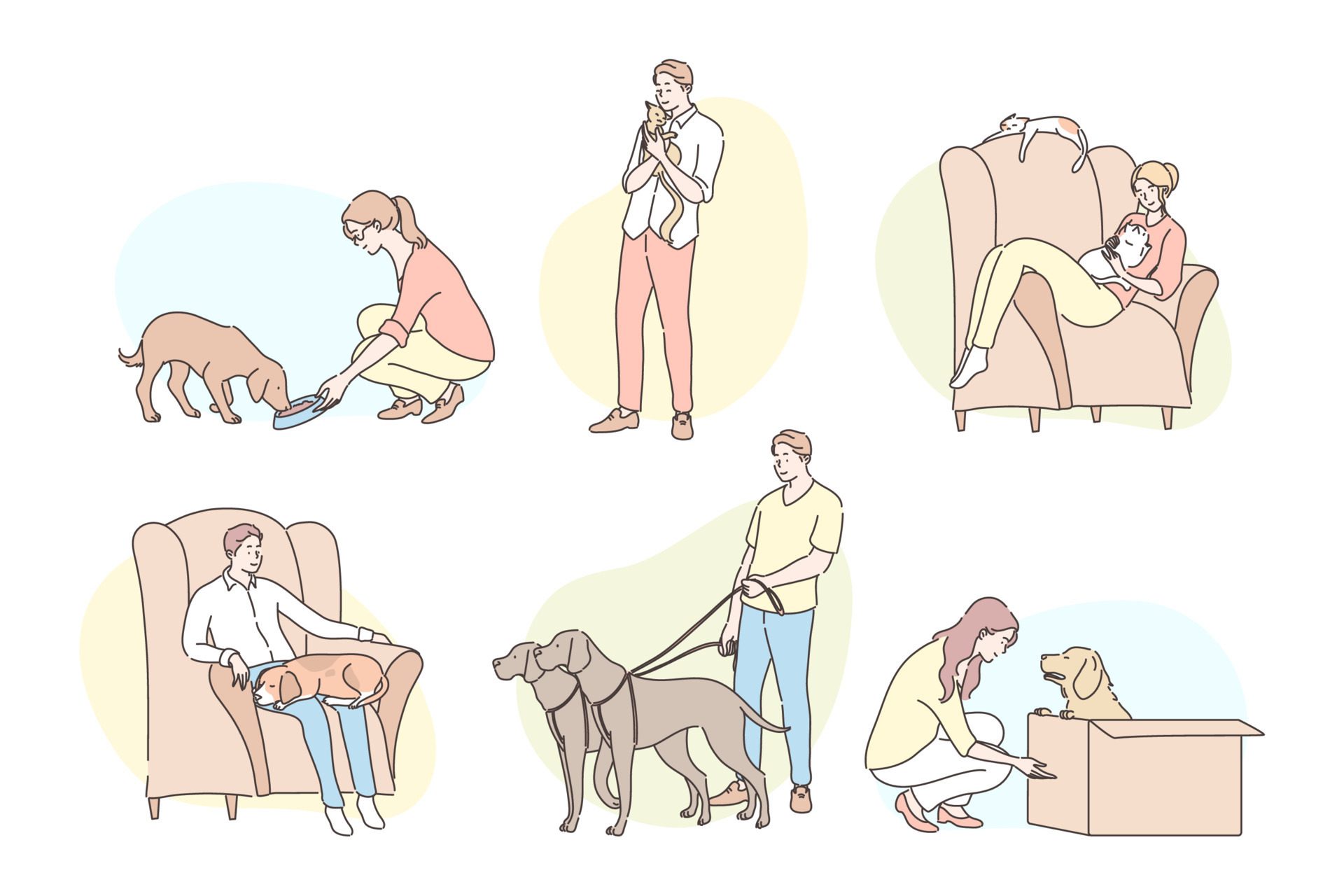 People with pets set concept Free Vector