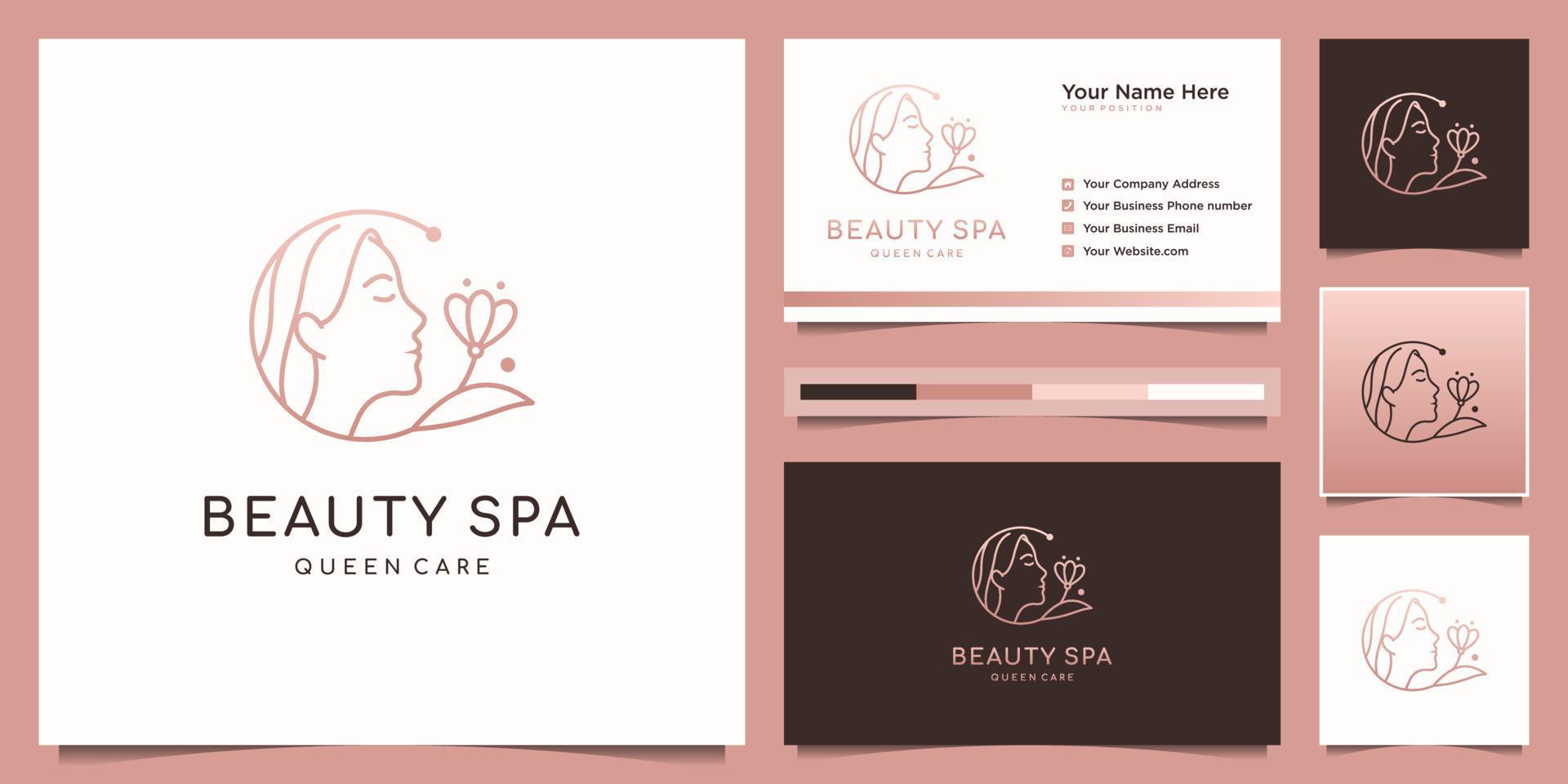 Elegant woman hair salon, spa and flower logo design and business card Stock Free and Free SVG