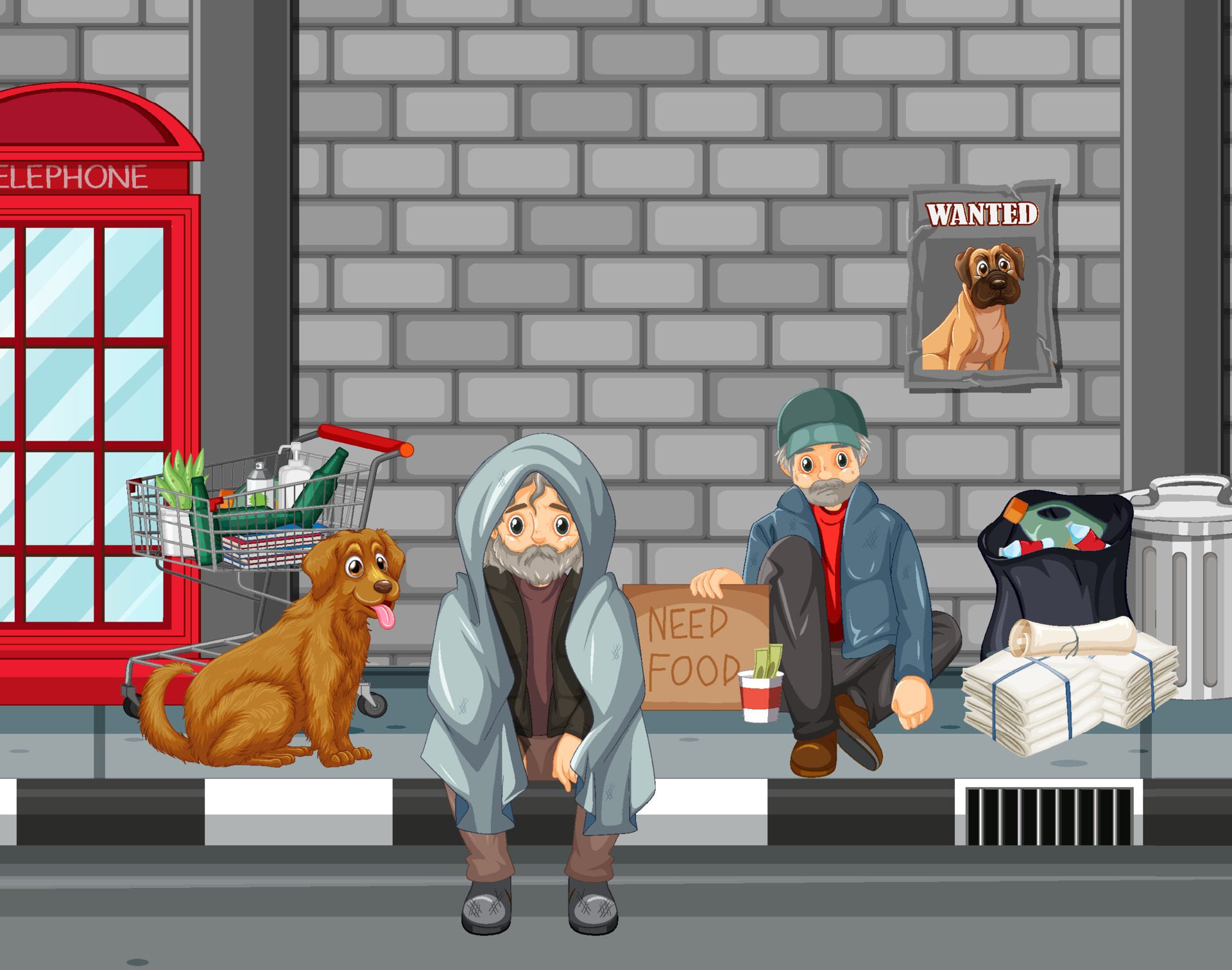 Homeless people in the city Free Vector