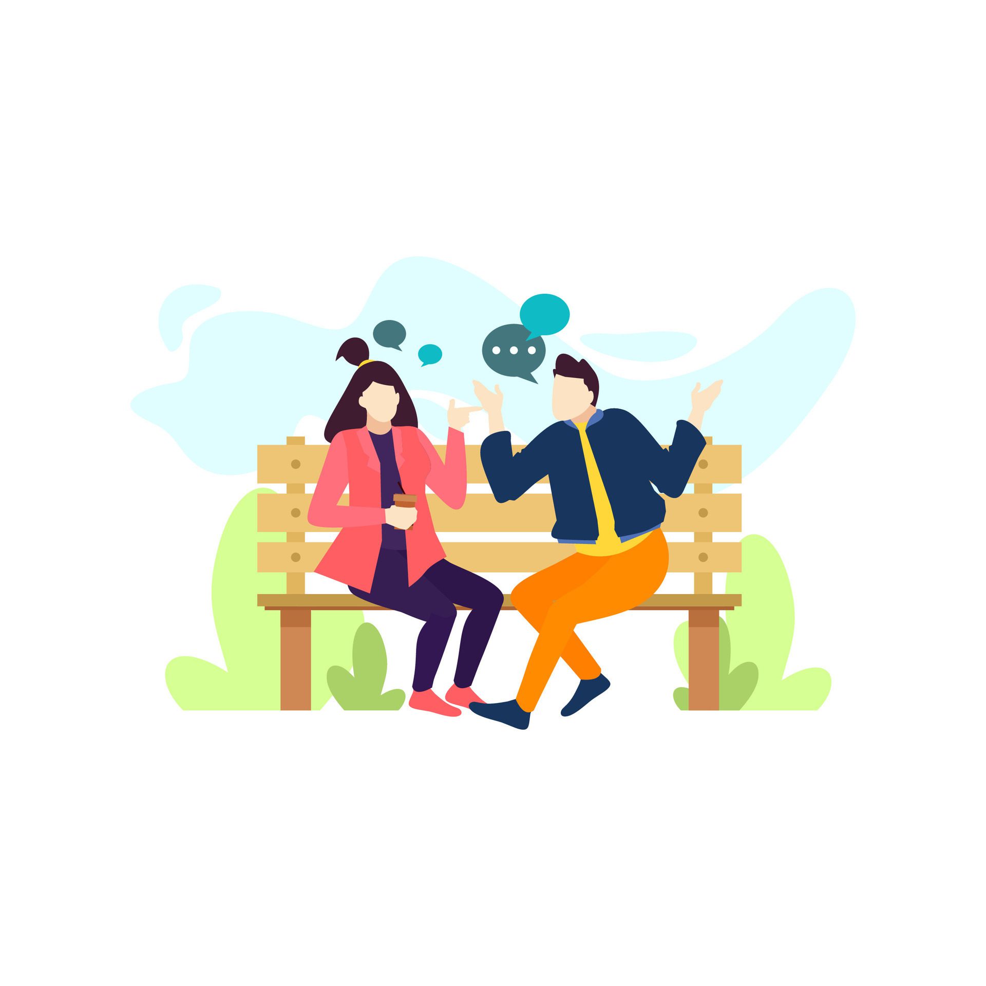 man and woman couple talking about love on park benches people character flat design vector illustration Free Vector and Free SVG