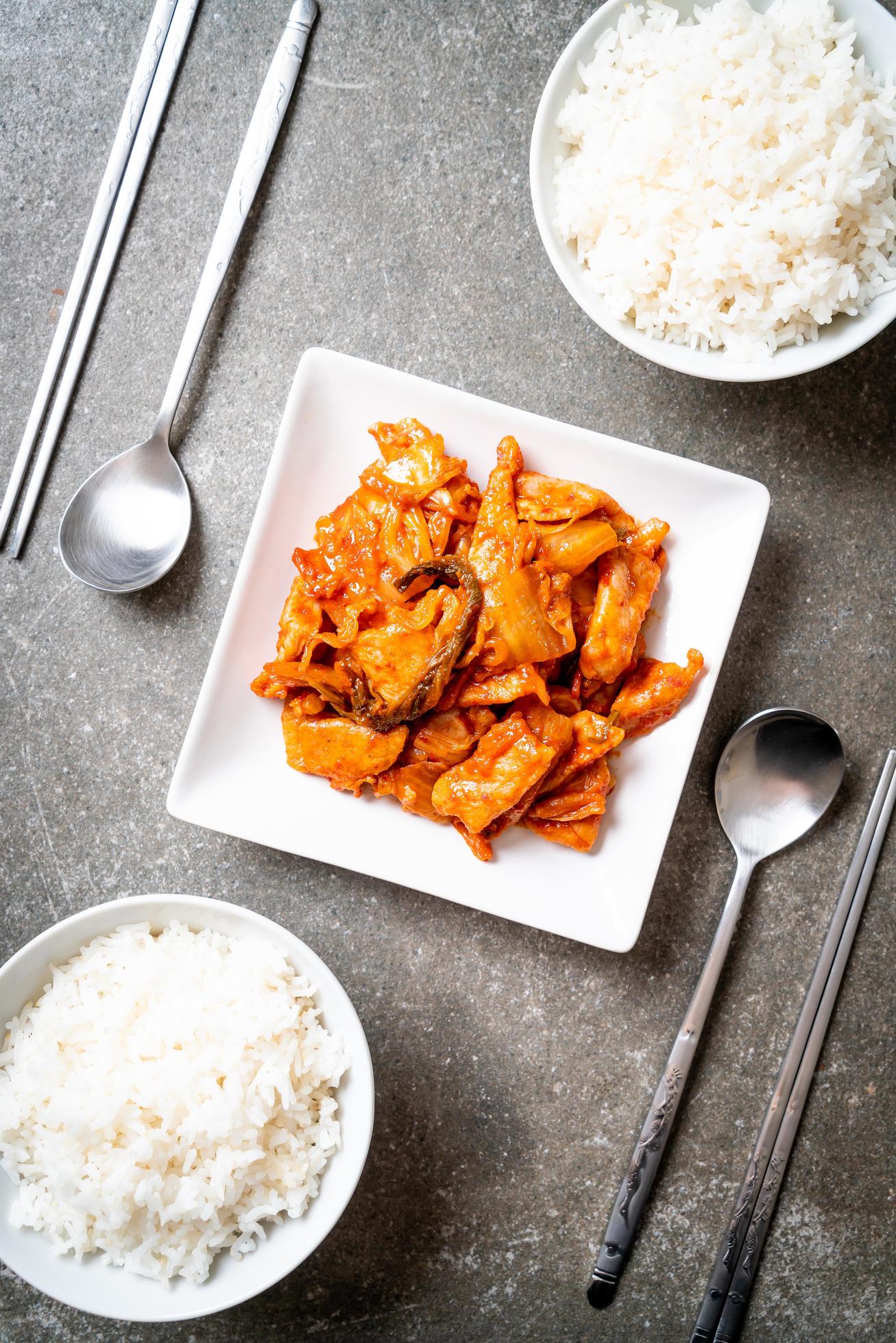 Stir-fried pork with kimchi – Korean food style Stock Free