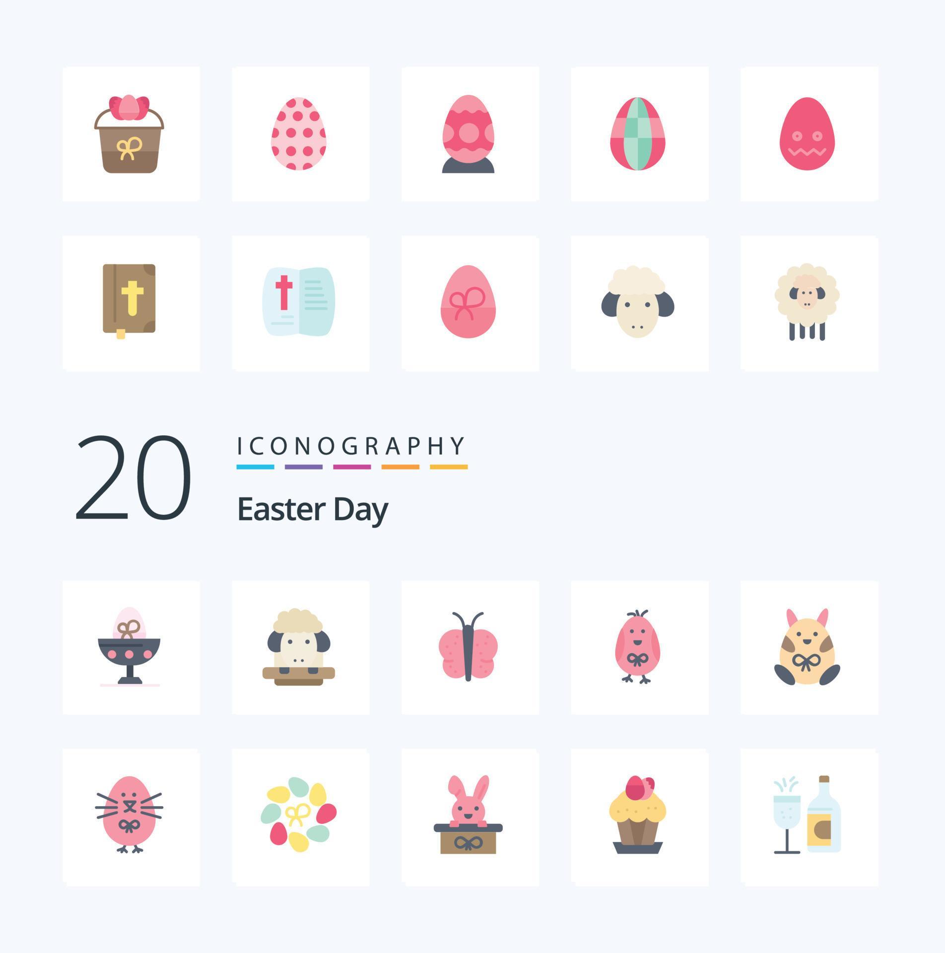 20 Easter Flat Color icon Pack like easter flower egg easter egg Stock Free