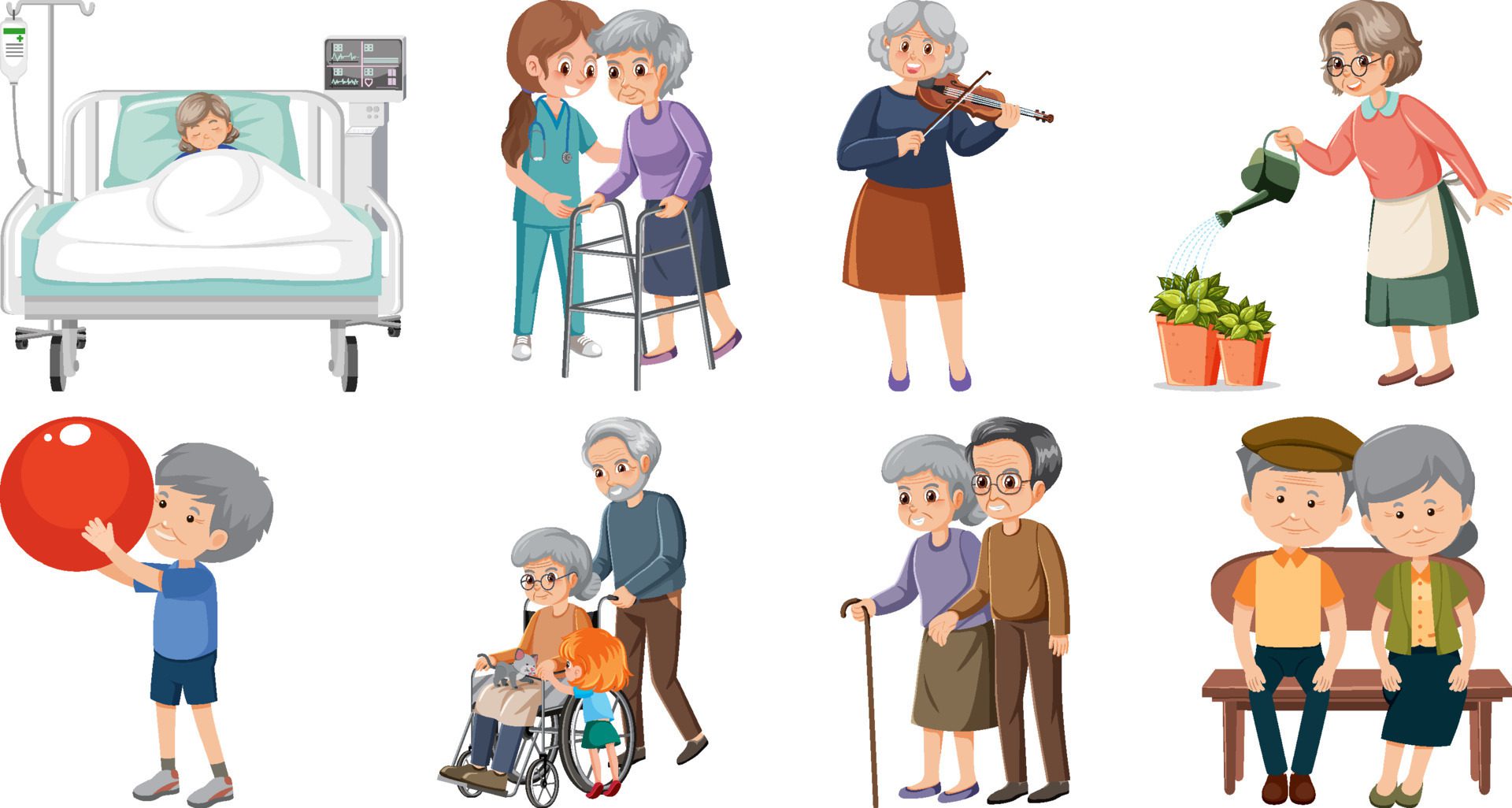 Collection of elderly people icons Free Vector