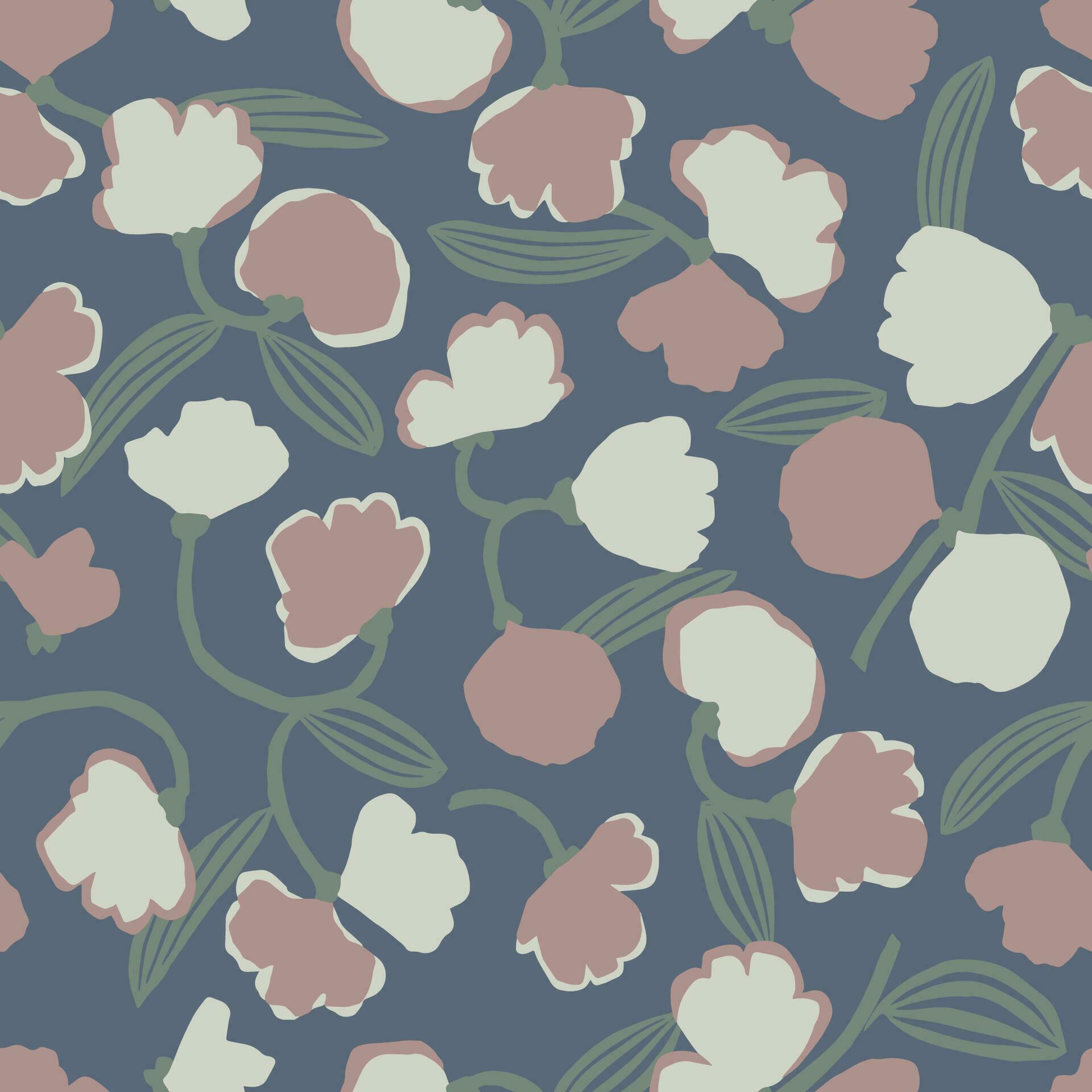 Vector rounded flower and leaf illustration seamless repeat pattern digital artwork Stock Free