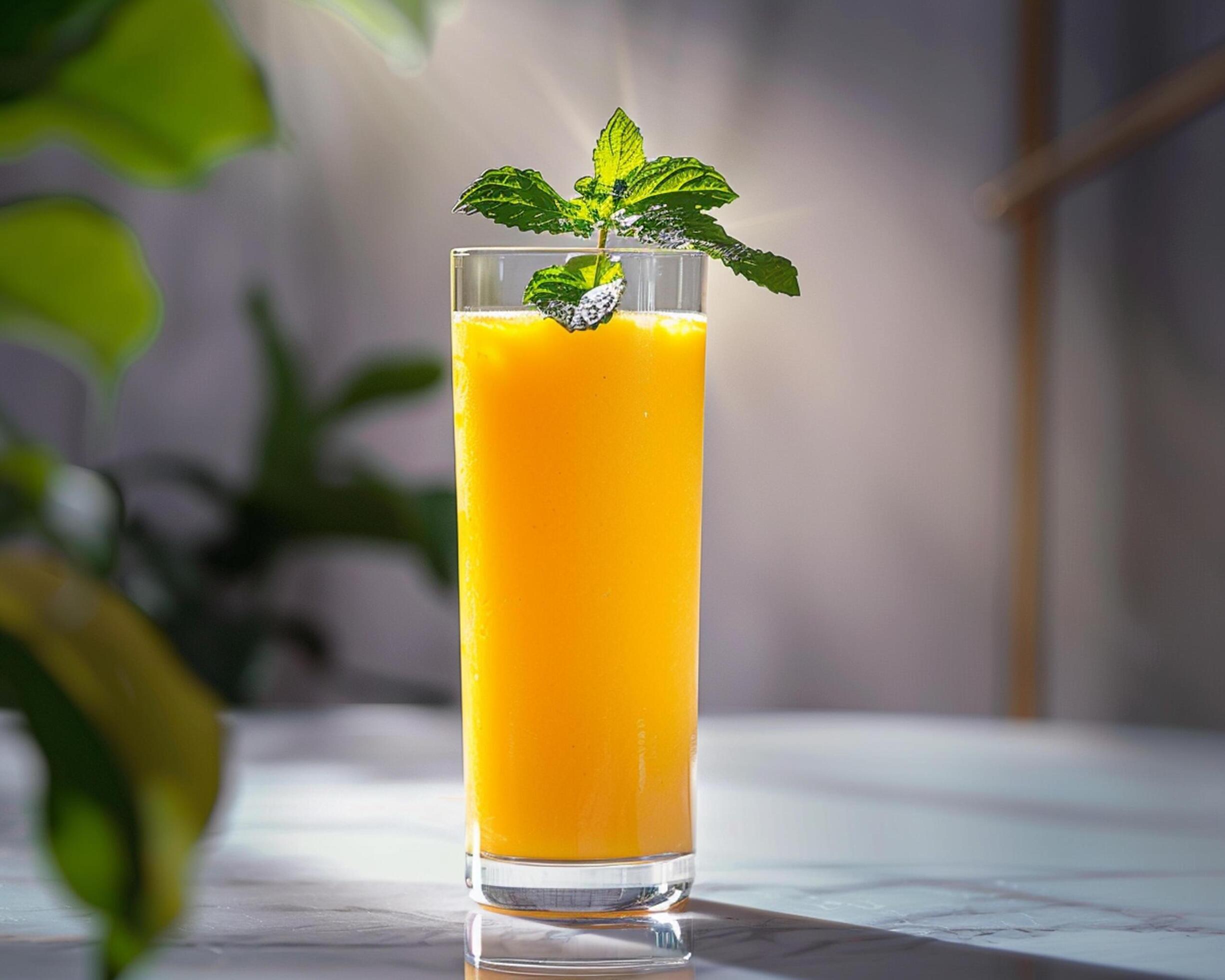 orange juice with mint leaves in a glass Stock Free