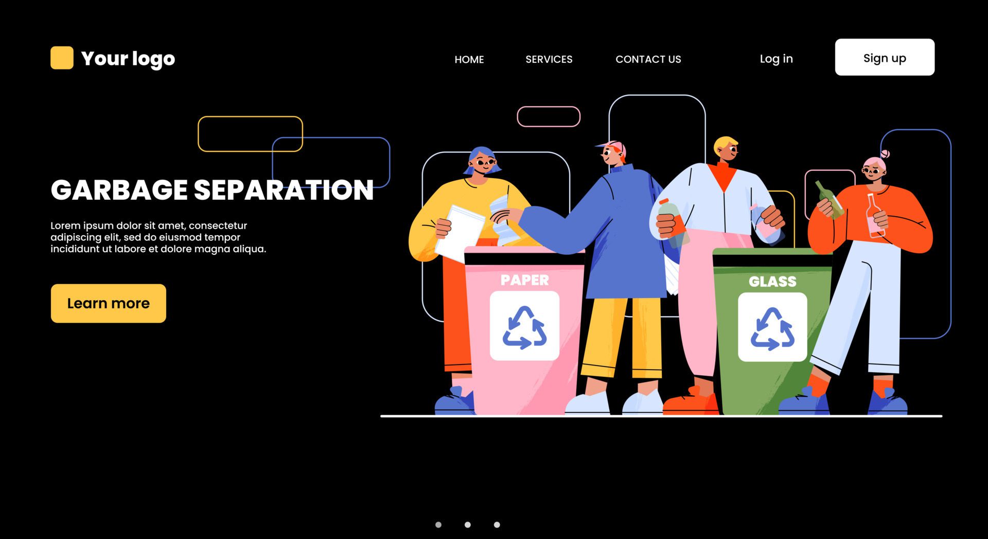 Garbage separation banner with people sort trash Free Vector